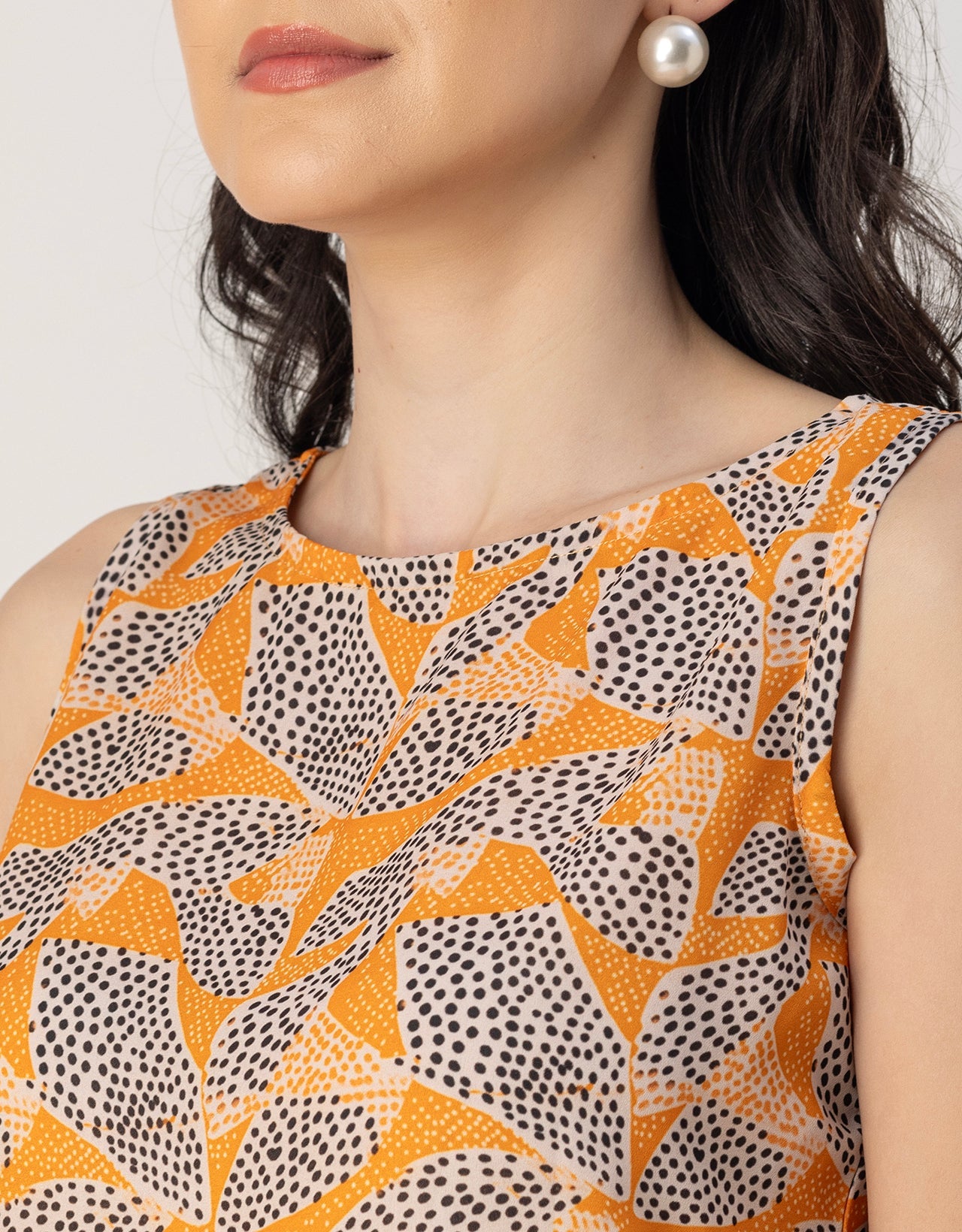 Sleeveless Boat Neck Printed Georgette Top