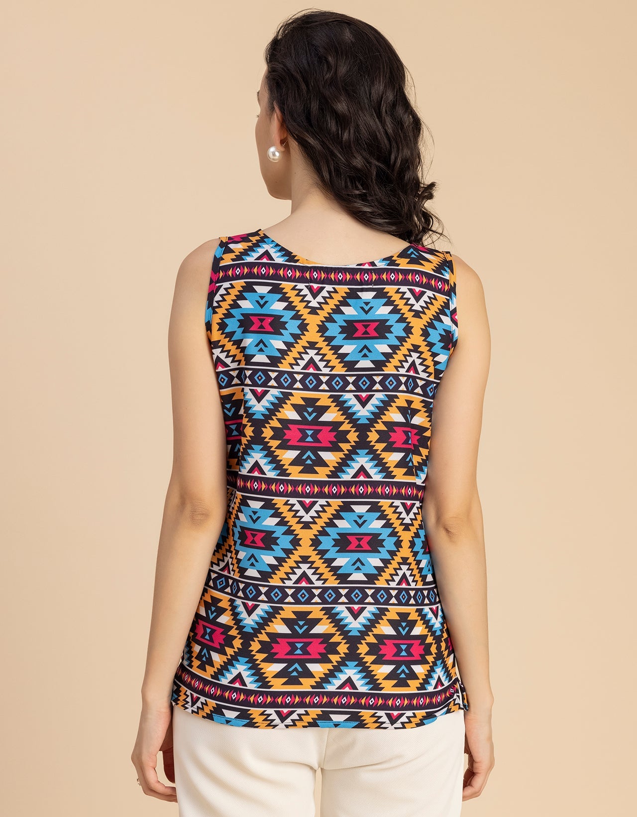 Sleeveless Boat Neck Printed Georgette Top