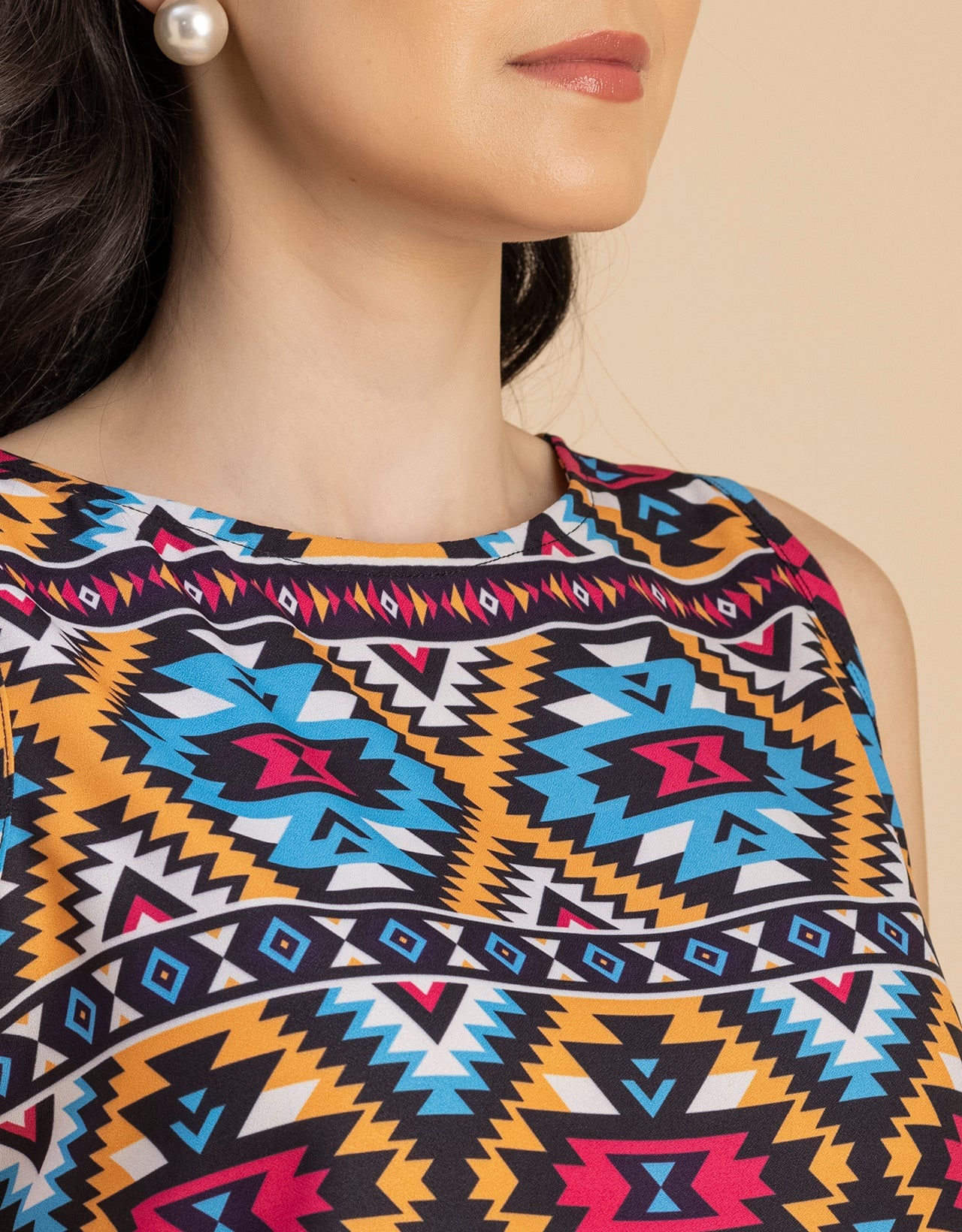 Sleeveless Boat Neck Printed Georgette Top