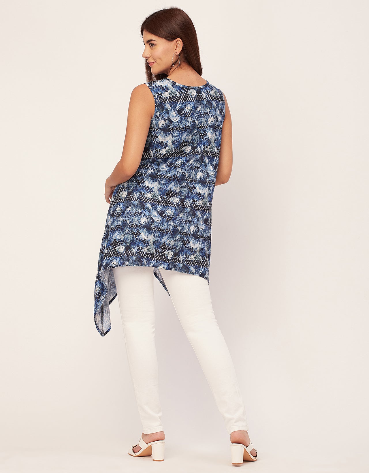 Round Neck Sleeveless Printed Rayon Top