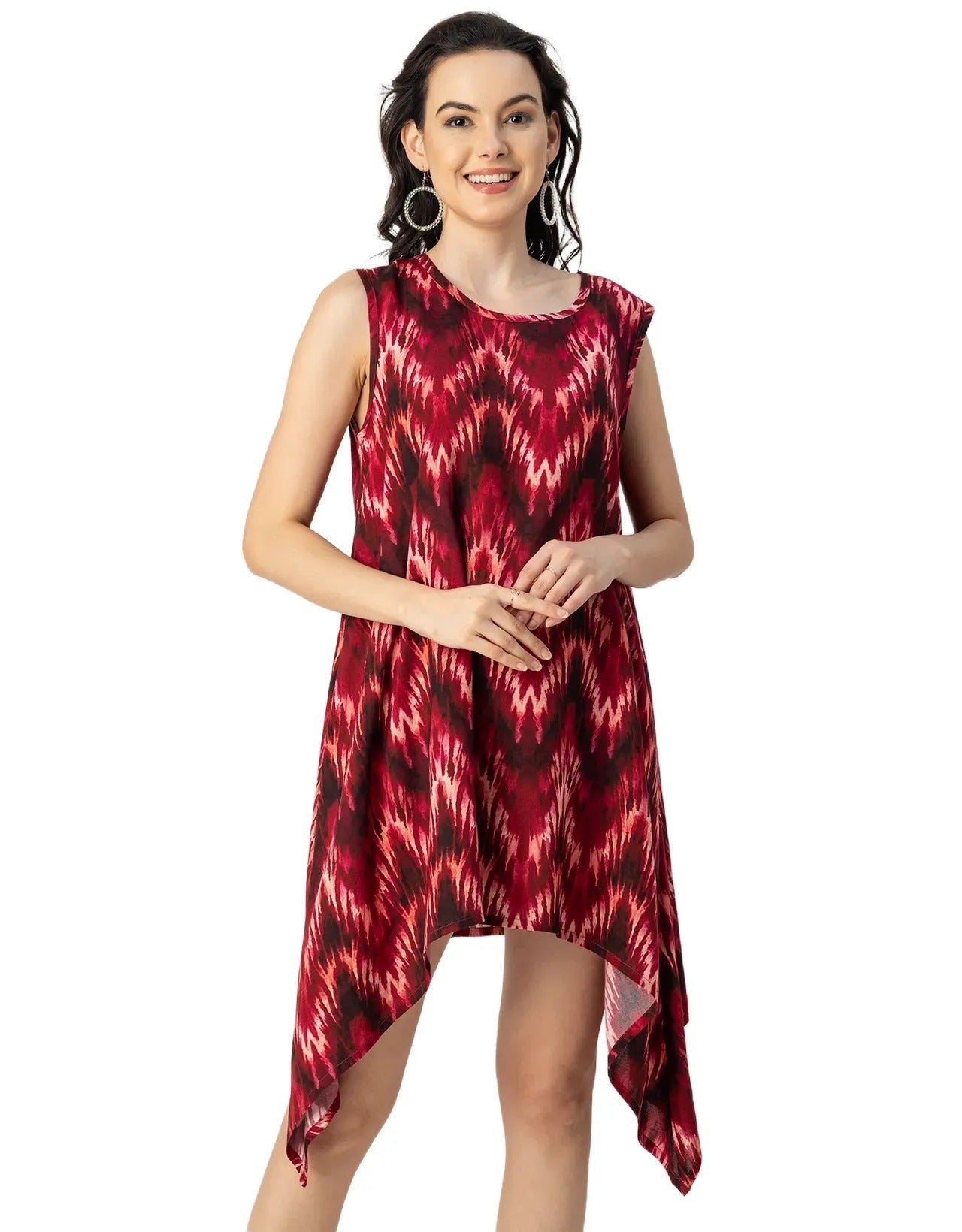 Round Neck Sleeveless Printed Rayon Top