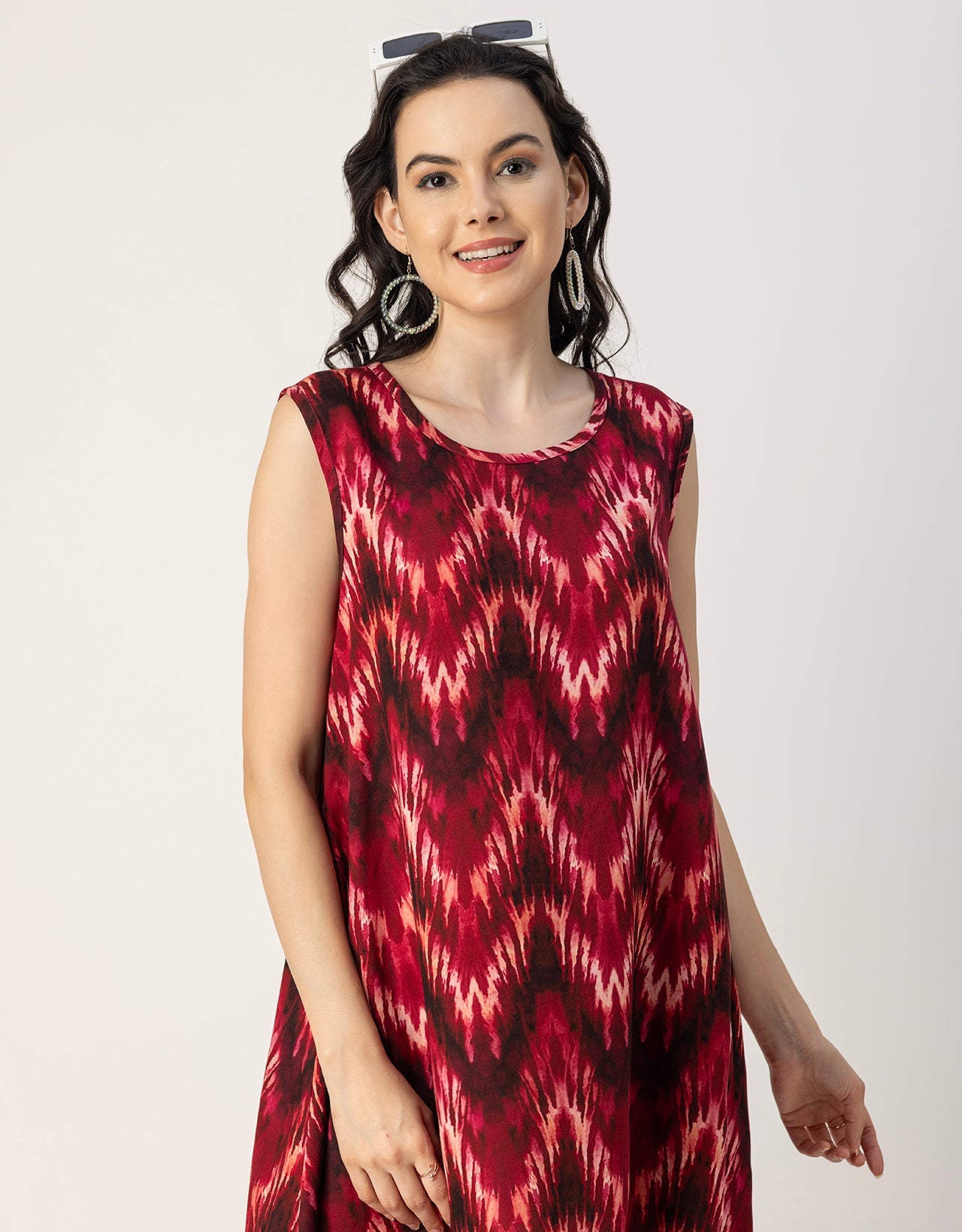 Round Neck Sleeveless Printed Rayon Top