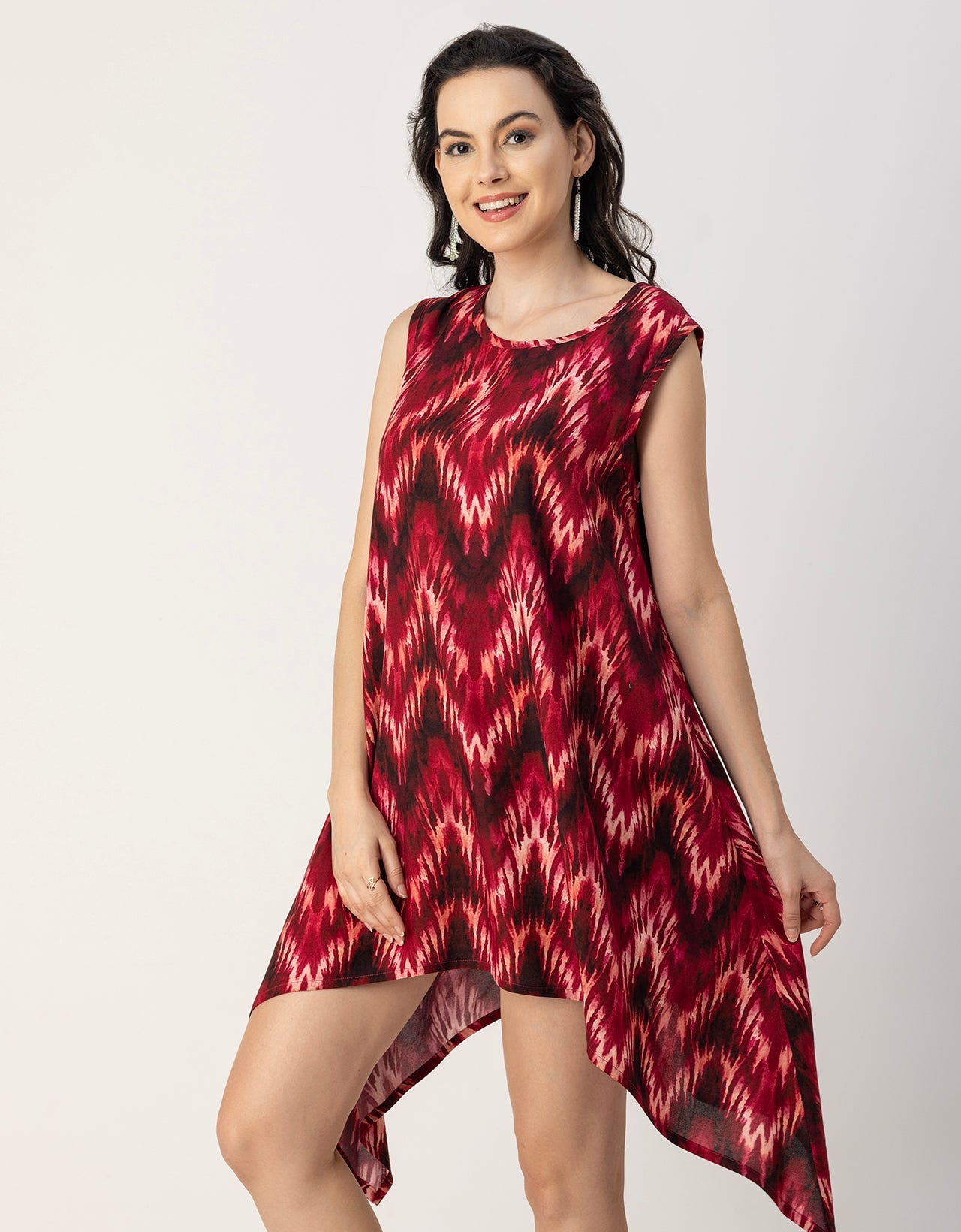 Round Neck Sleeveless Printed Rayon Top
