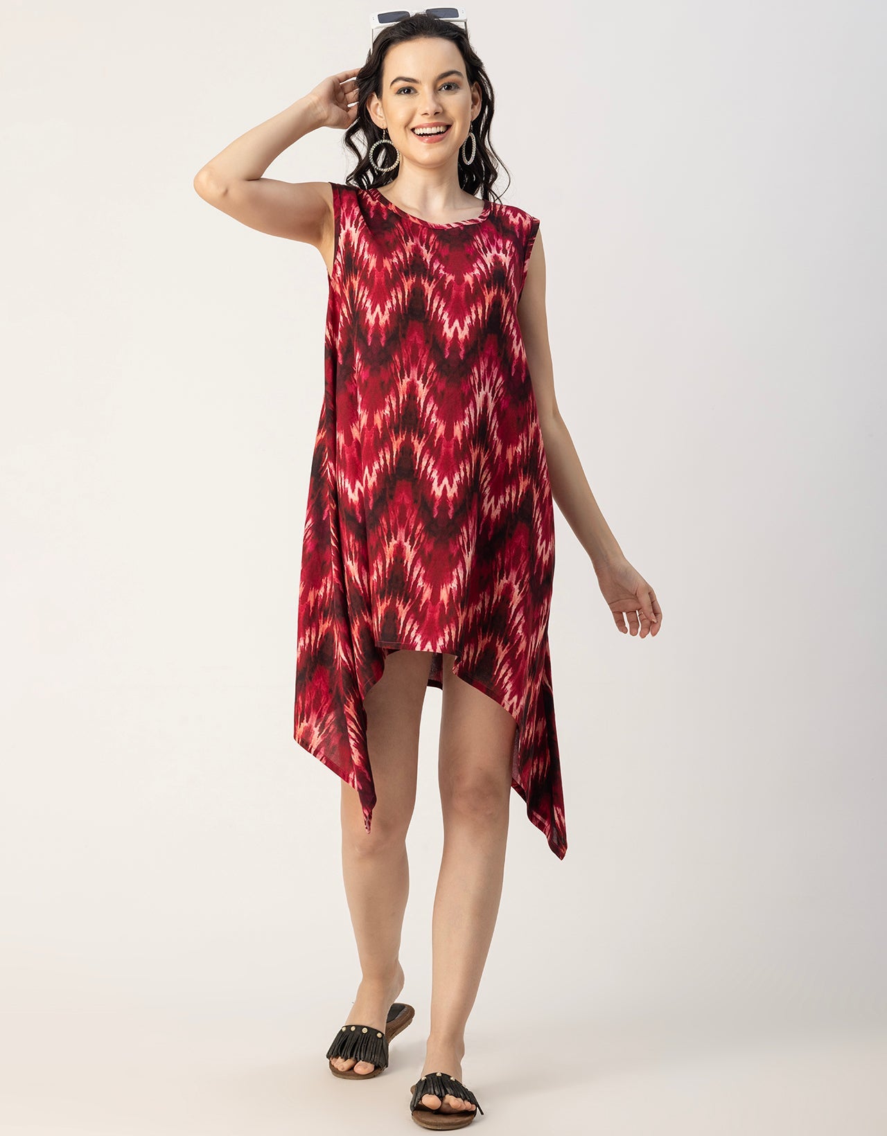 Round Neck Sleeveless Printed Rayon Top