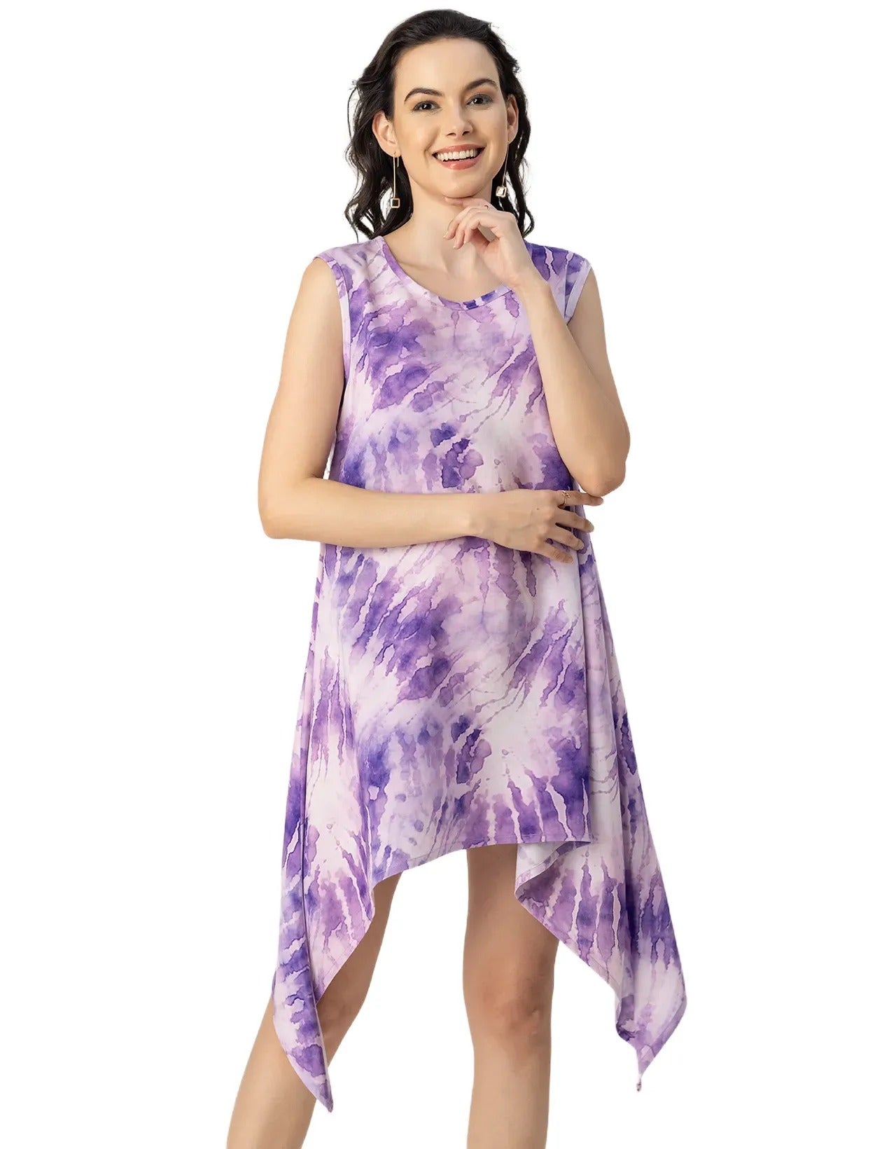 Round Neck Sleeveless Printed Rayon Top
