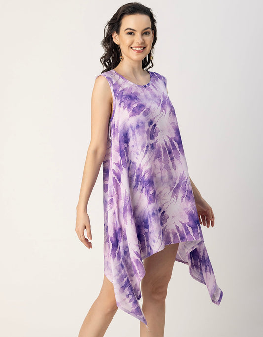 Round Neck Sleeveless Printed Rayon Top