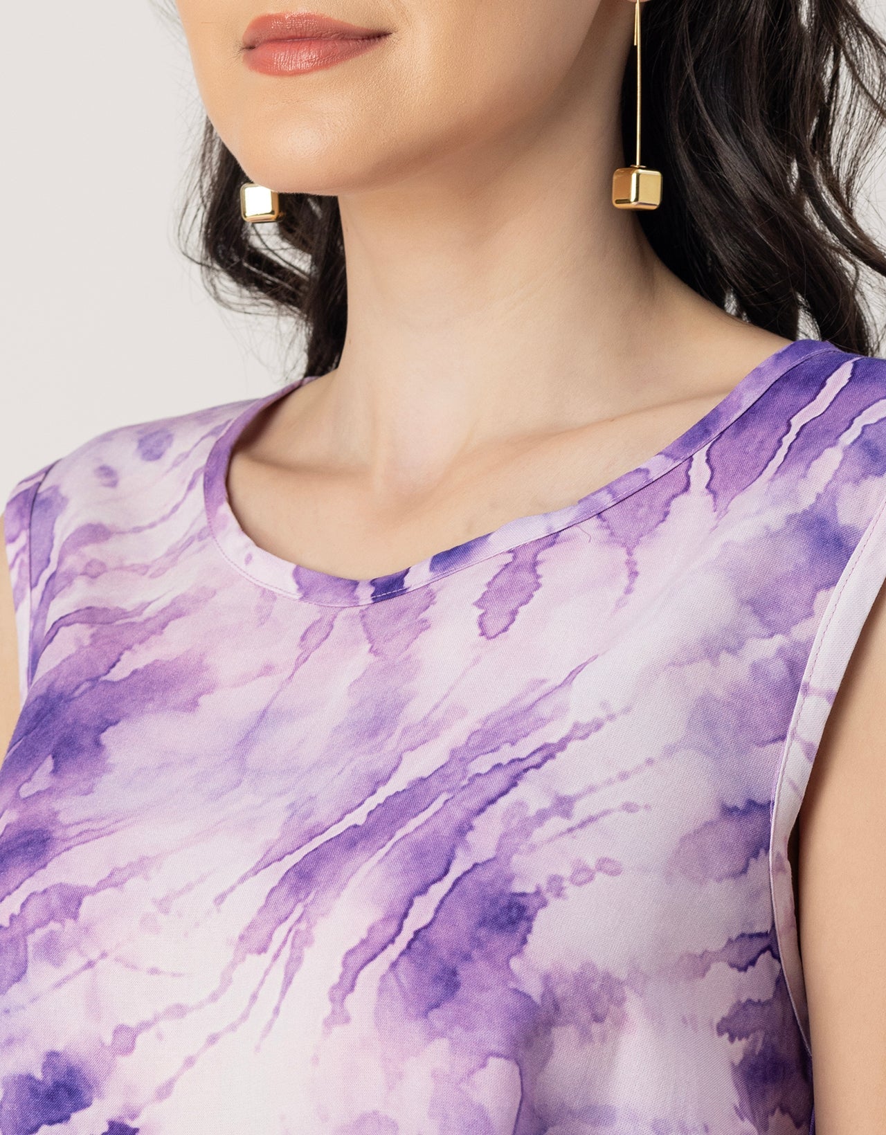 Round Neck Sleeveless Printed Rayon Top