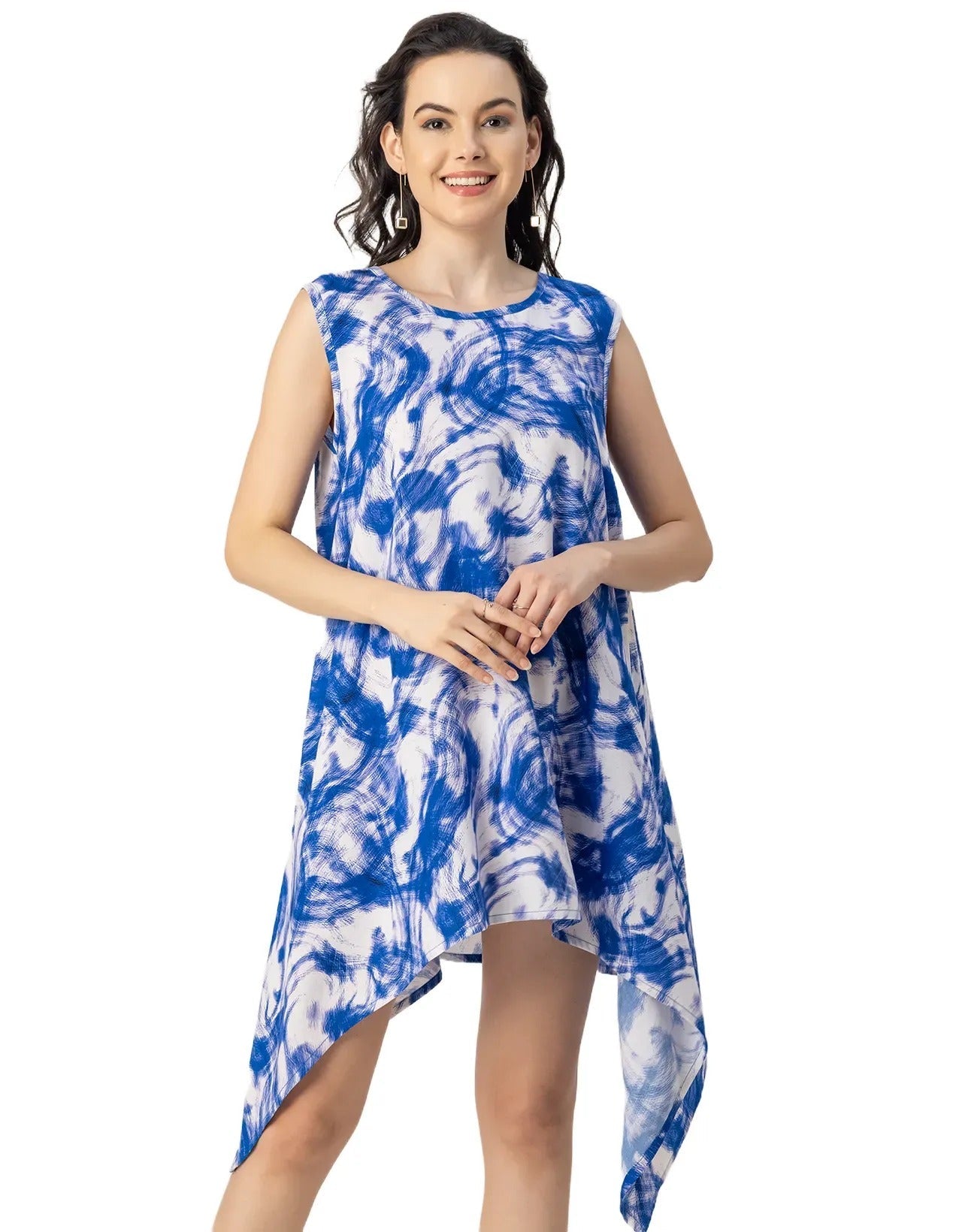 Round Neck Sleeveless Printed Rayon Top