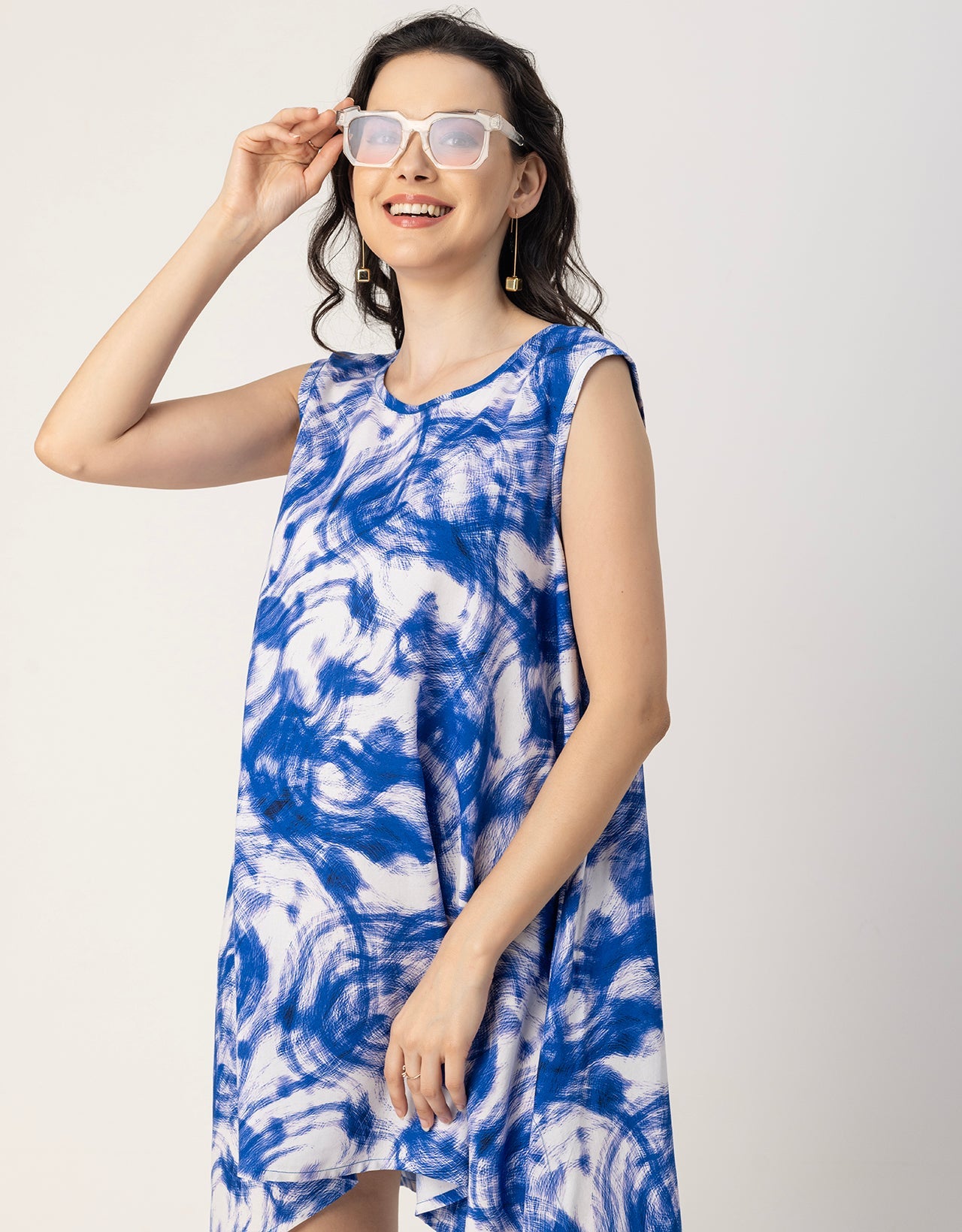 Round Neck Sleeveless Printed Rayon Top