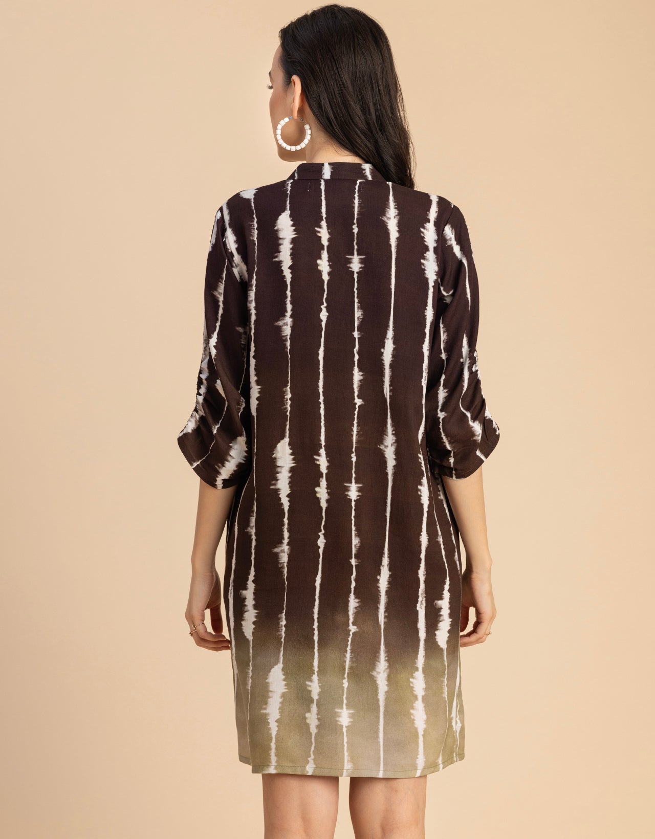 Raglan Sleeves Band Collar Printed Rayon Dress