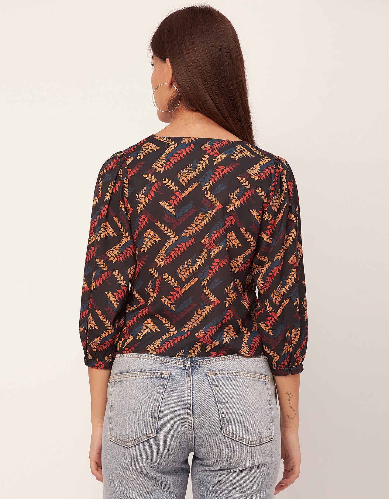 Elegant Printed Sweetheart Neck Georgette Top