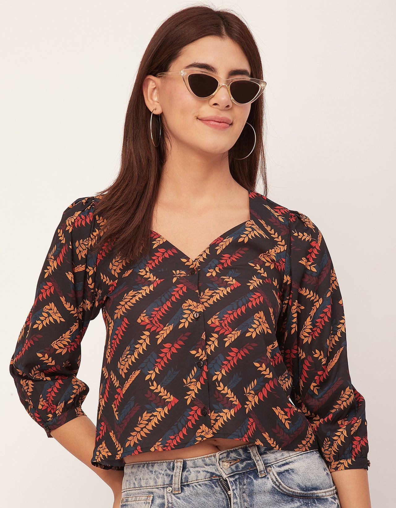 Elegant Printed Sweetheart Neck Georgette Top