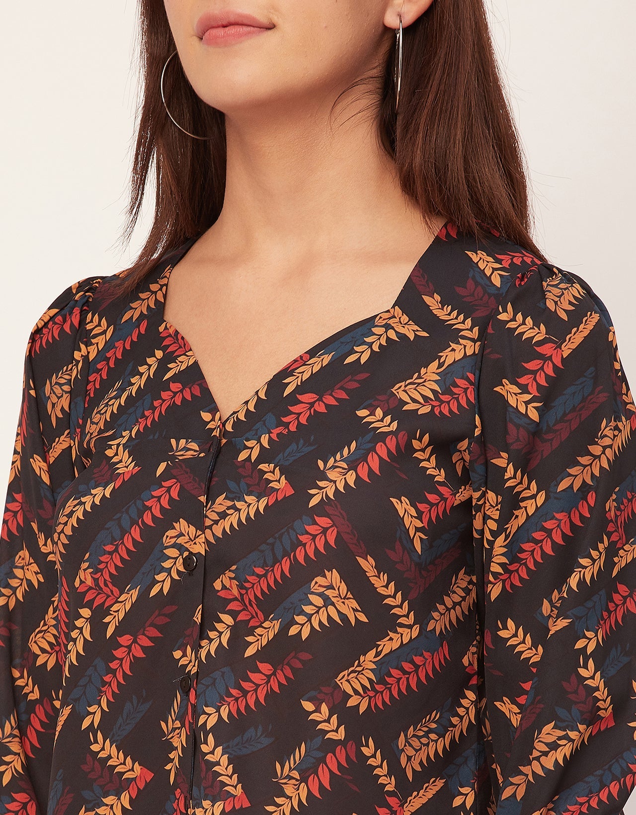 Elegant Printed Sweetheart Neck Georgette Top
