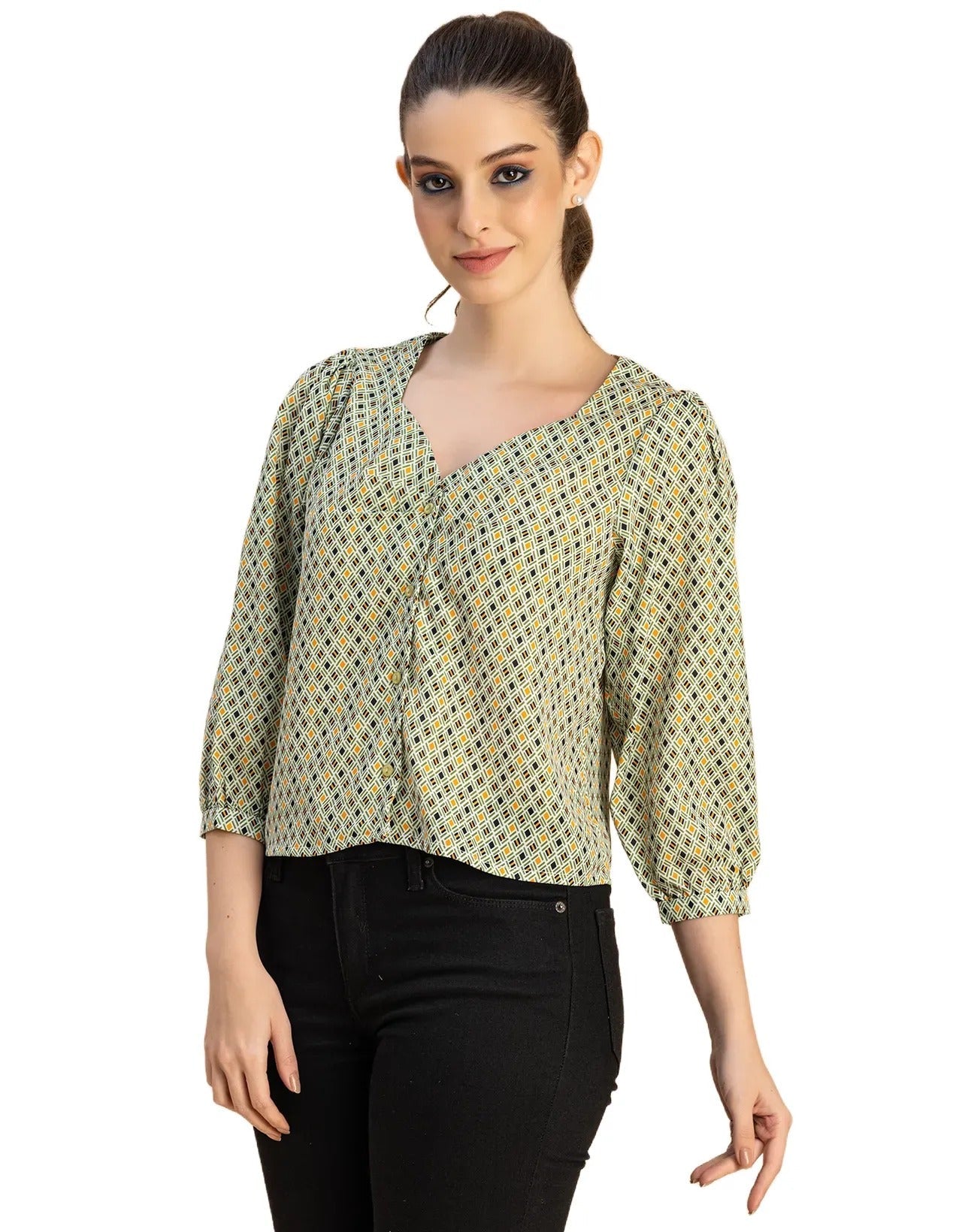 Elegant Printed Sweetheart Neck Georgette Top