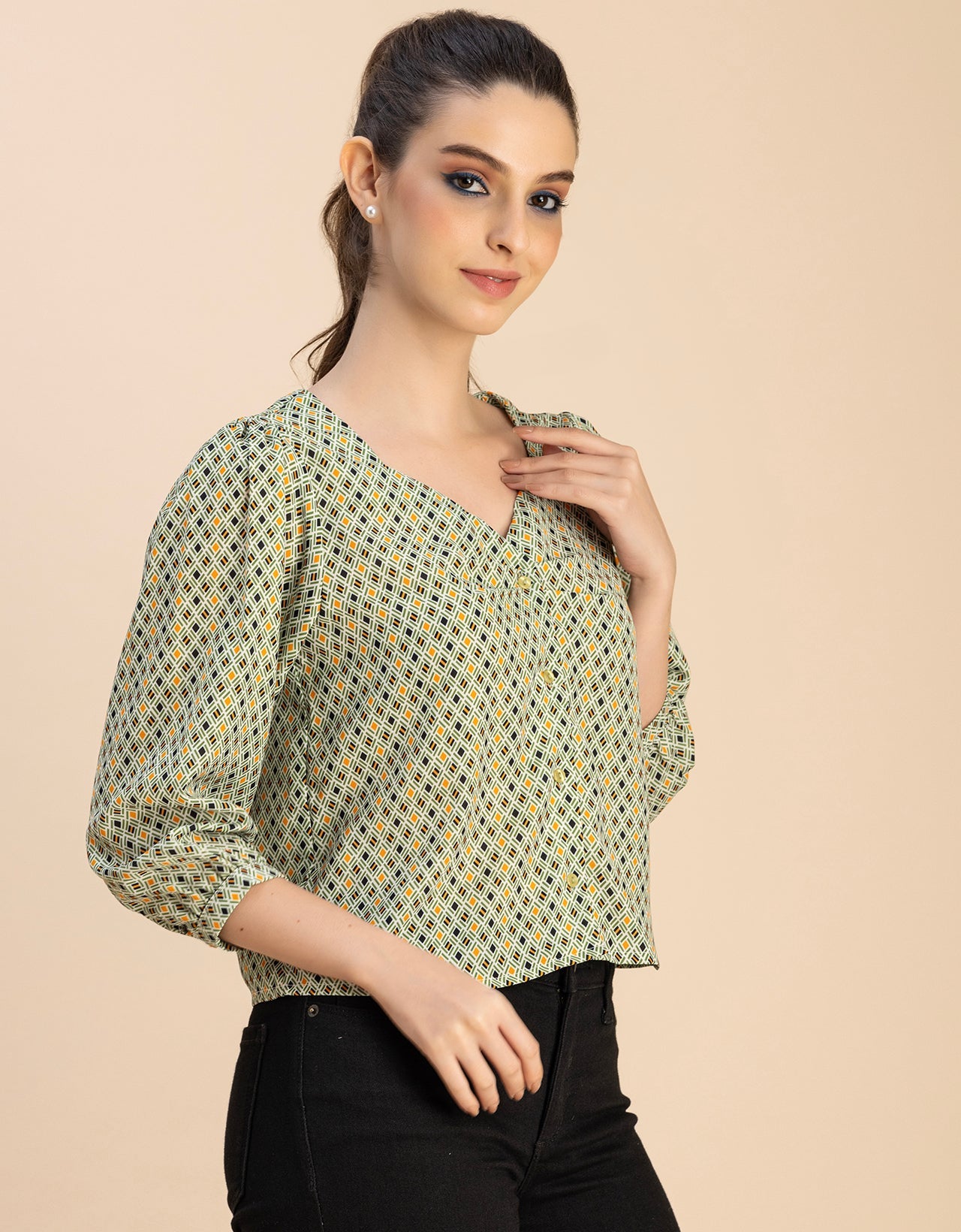 Elegant Printed Sweetheart Neck Georgette Top