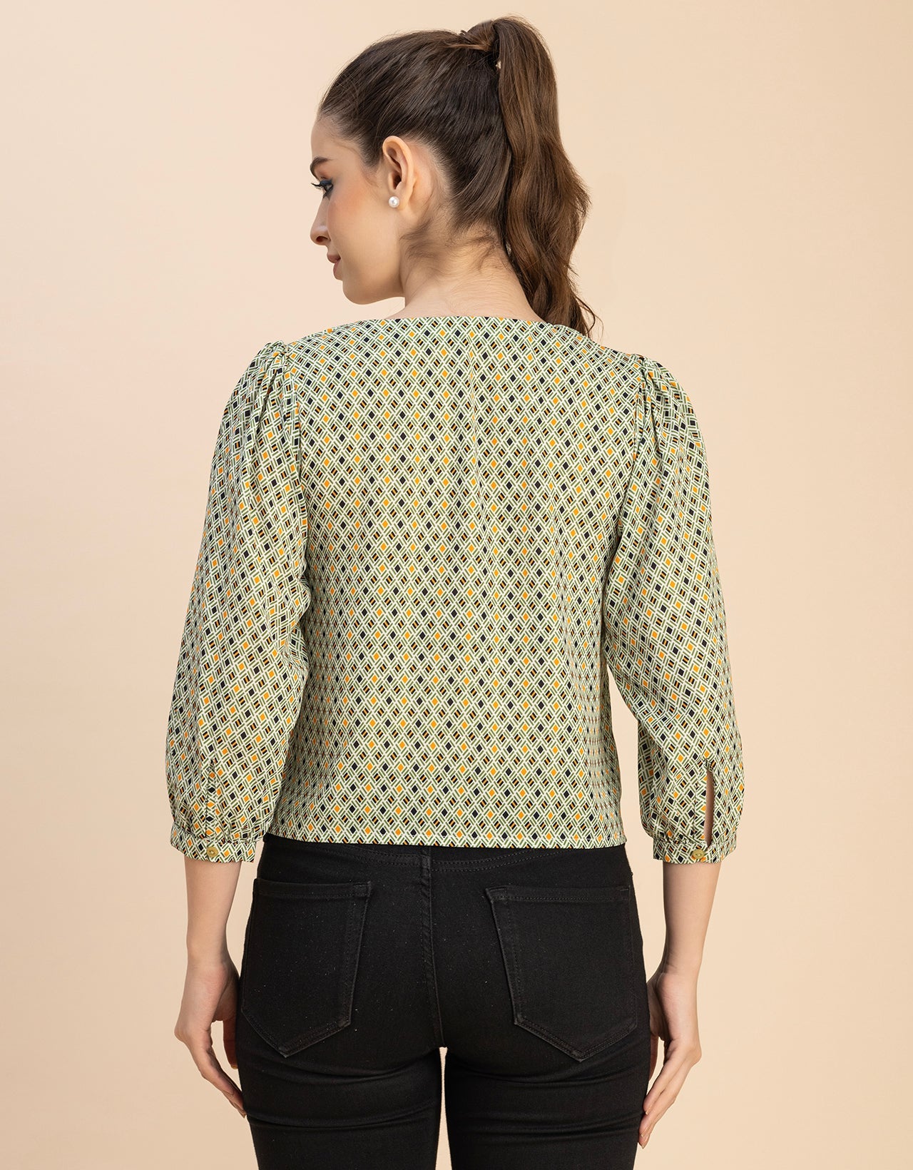 Elegant Printed Sweetheart Neck Georgette Top