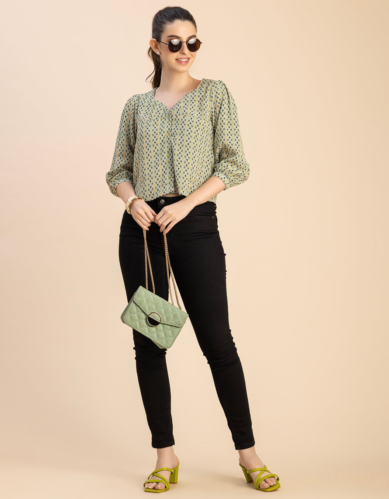 Elegant Printed Sweetheart Neck Georgette Top