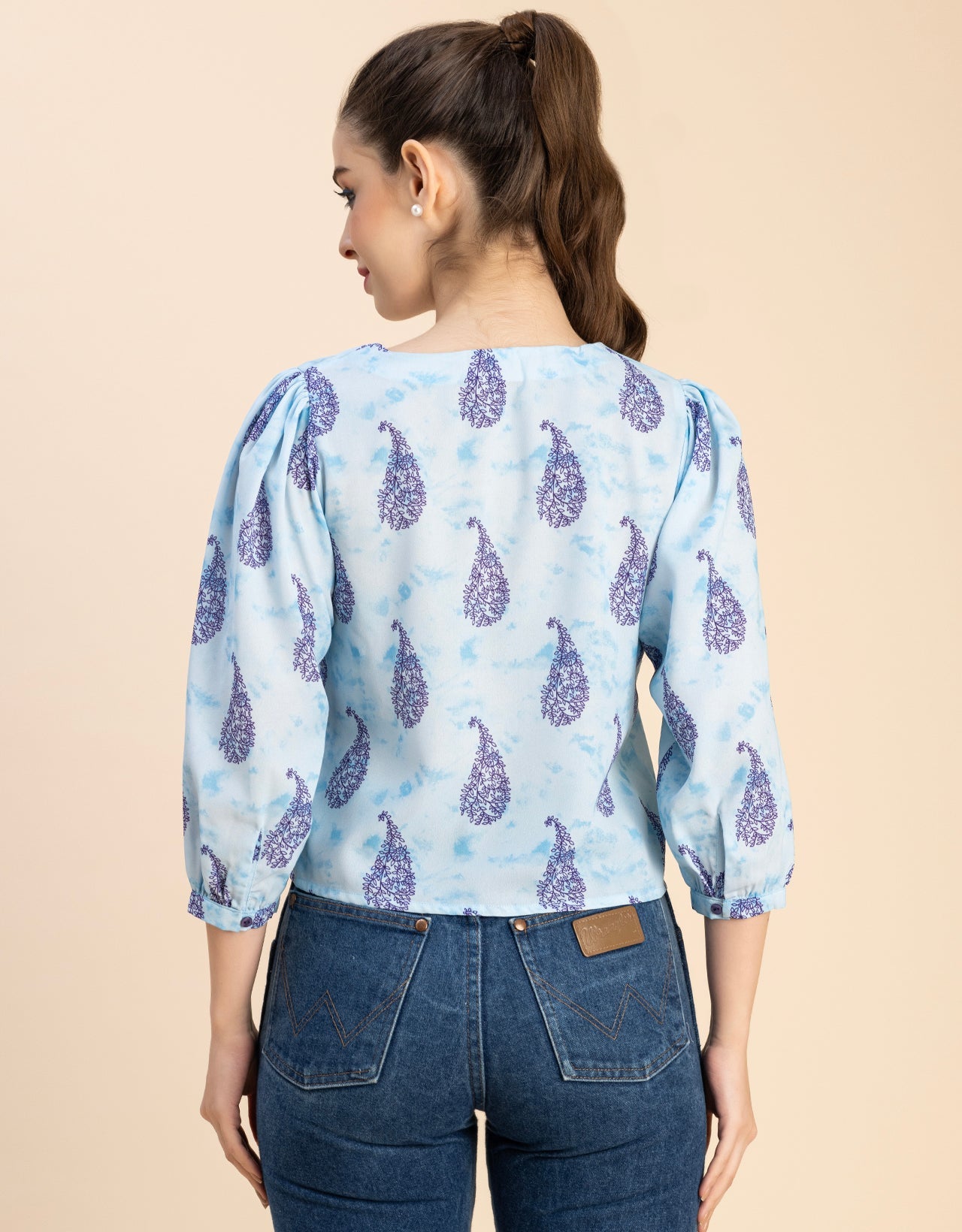 Elegant Printed Sweetheart Neck Georgette Top
