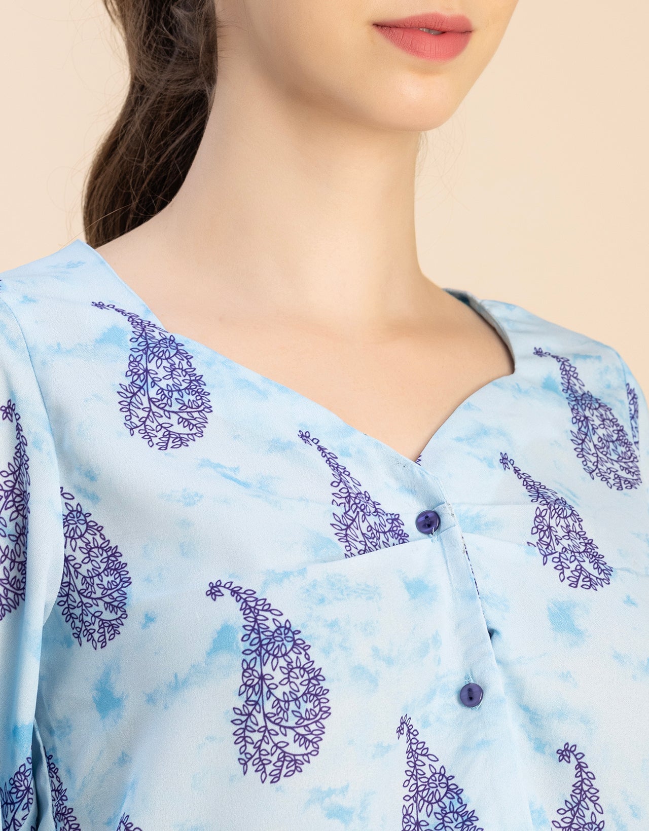 Elegant Printed Sweetheart Neck Georgette Top