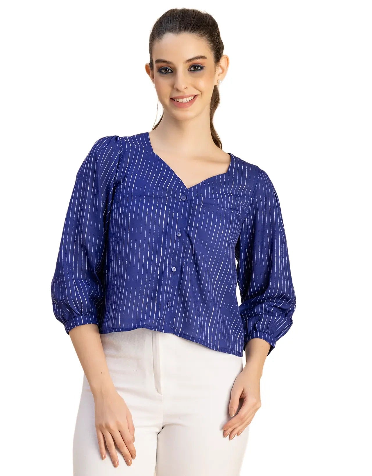Elegant Printed Sweetheart Neck Georgette Top