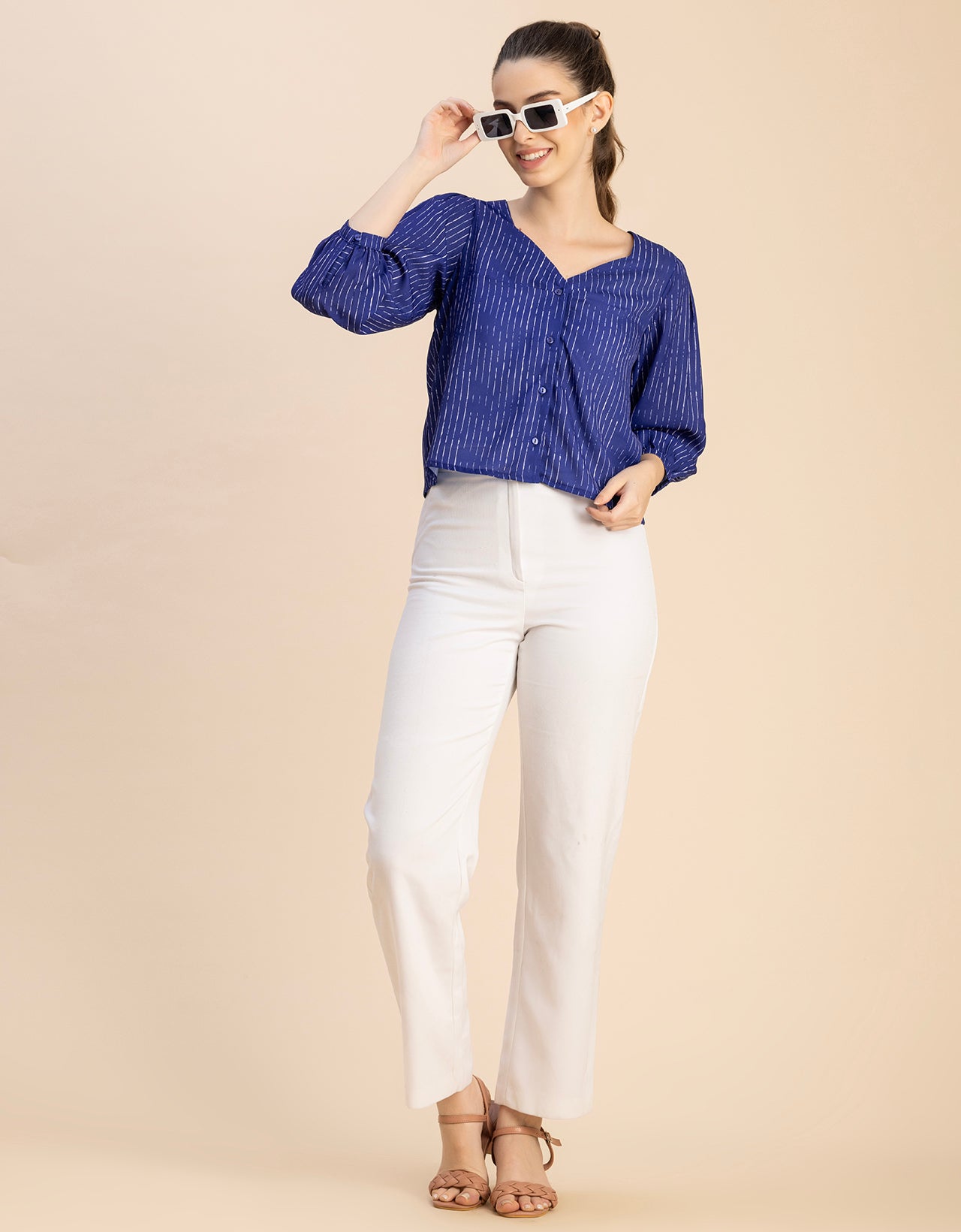 Elegant Printed Sweetheart Neck Georgette Top