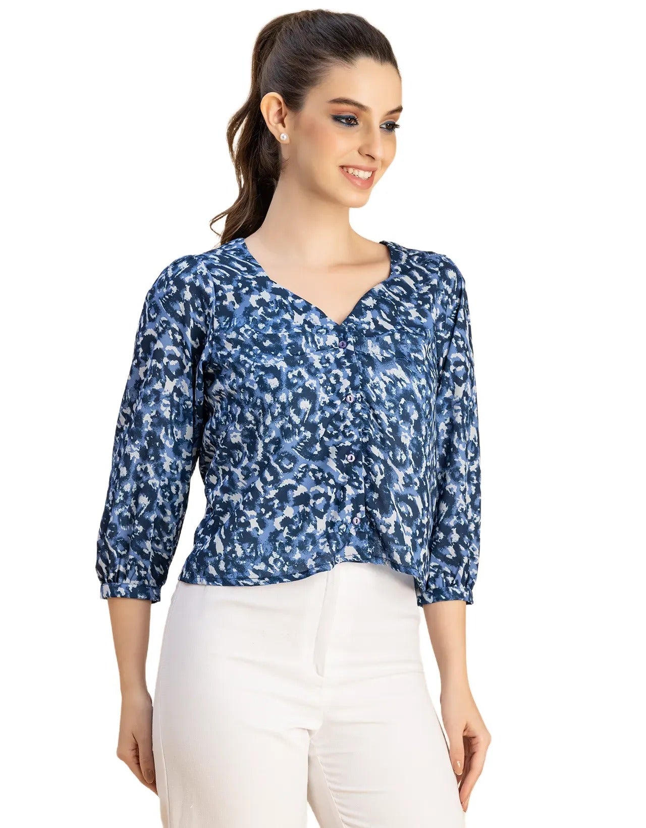 Elegant Printed Sweetheart Neck Georgette Top