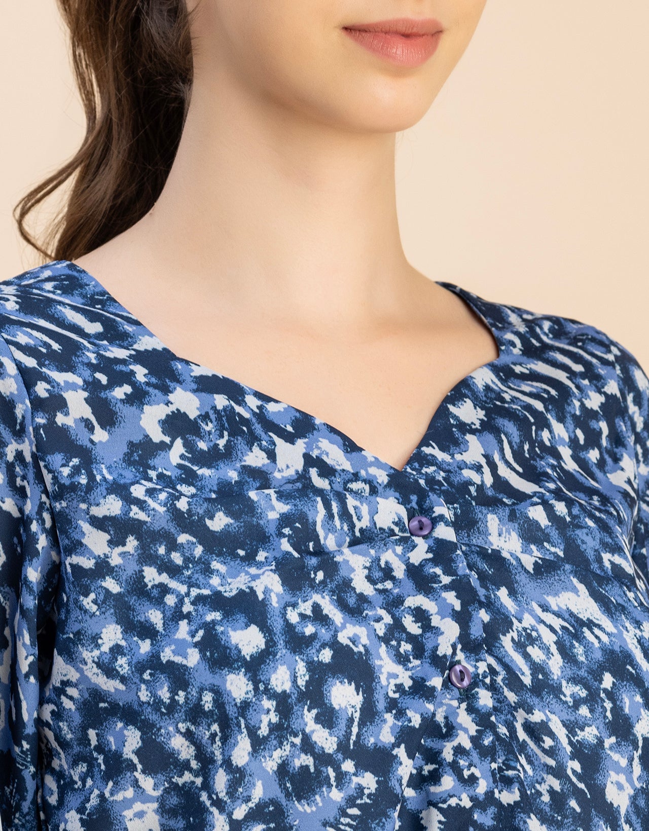 Elegant Printed Sweetheart Neck Georgette Top