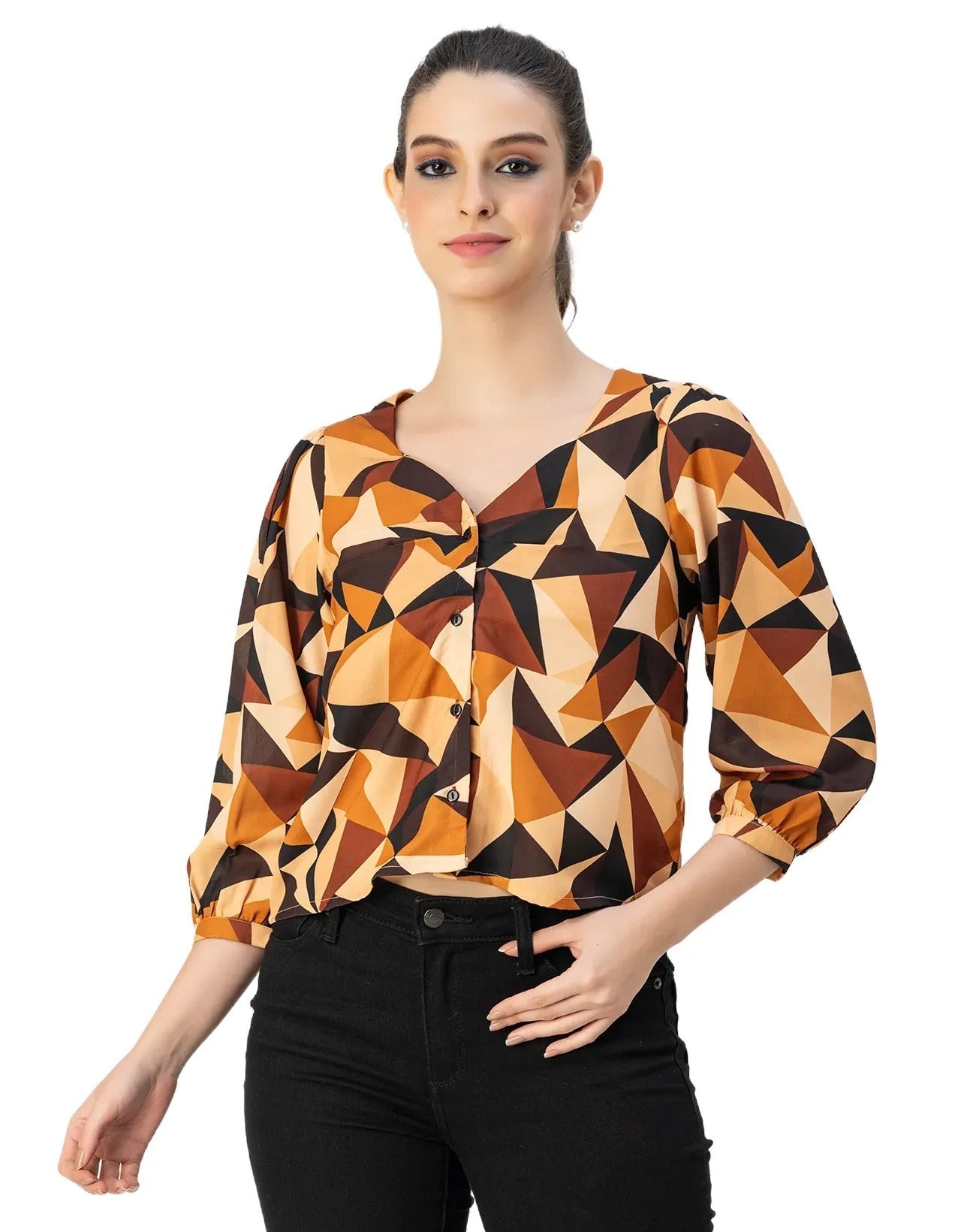 Elegant Printed Sweetheart Neck Georgette Top