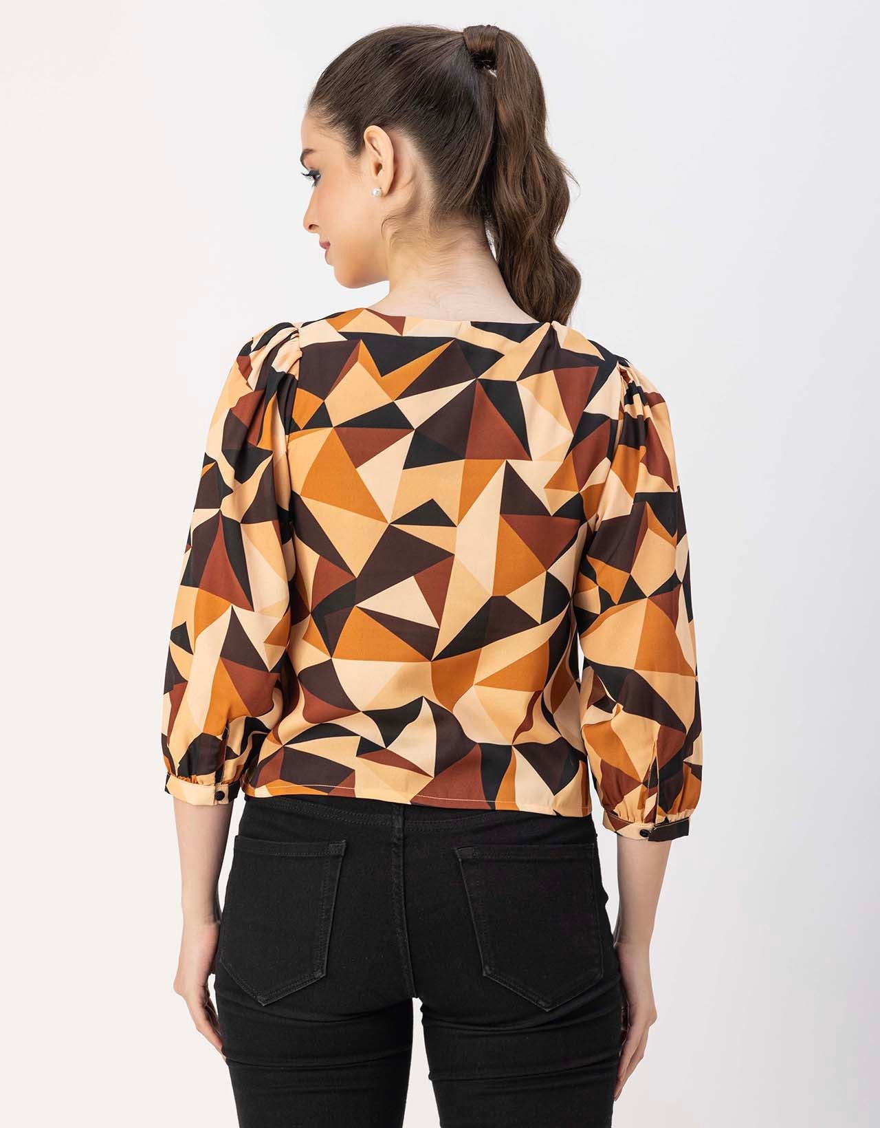 Elegant Printed Sweetheart Neck Georgette Top