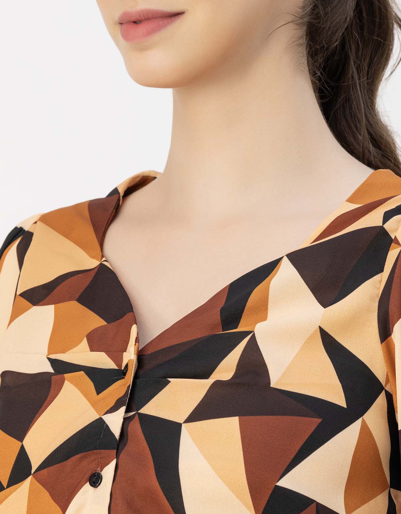 Elegant Printed Sweetheart Neck Georgette Top