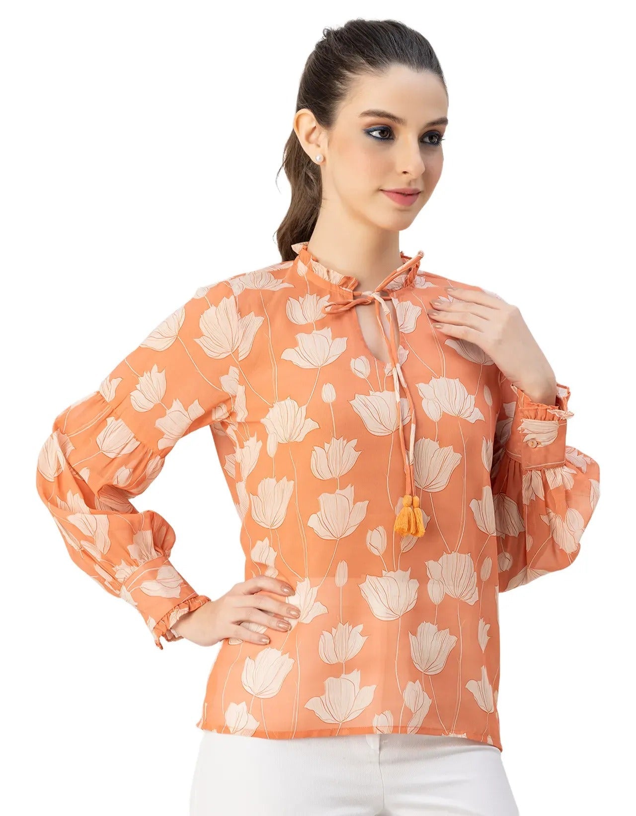 Fashionable V Neck/Tie Up Neck Top