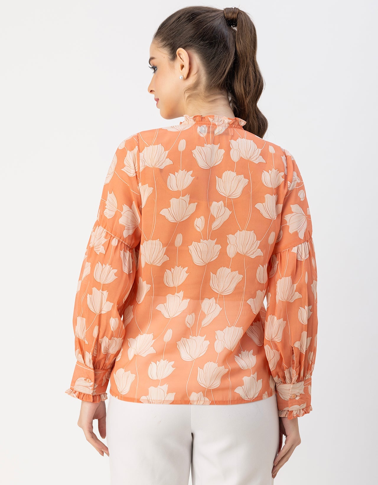 Fashionable V Neck/Tie Up Neck Top