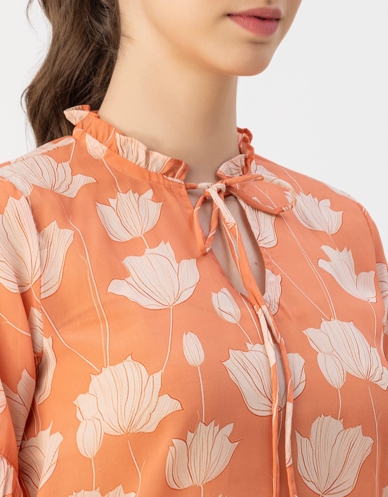 Fashionable V Neck/Tie Up Neck Top