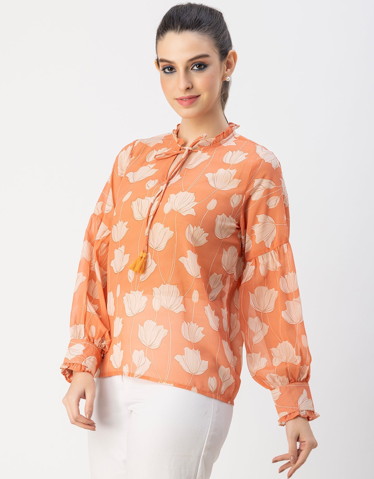 Fashionable V Neck/Tie Up Neck Top