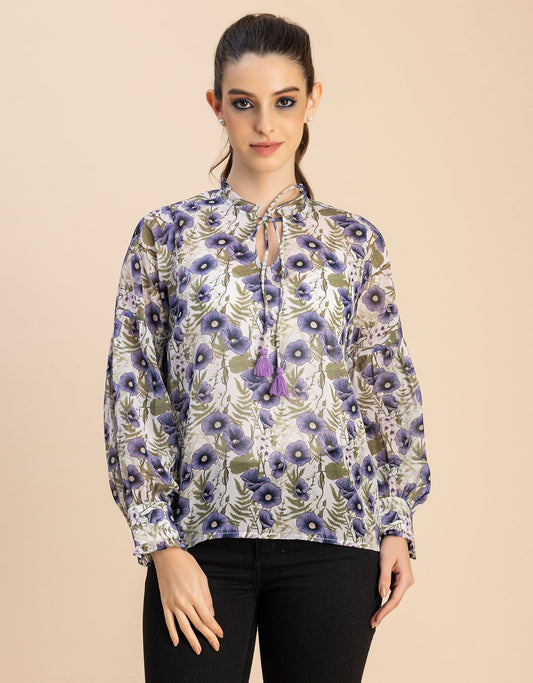 Fashionable V Neck/Tie Up Neck Top