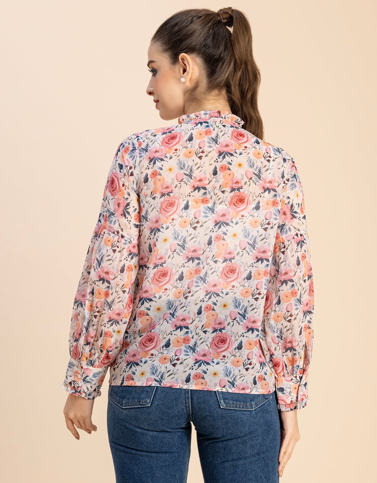 Fashionable V Neck/Tie Up Neck Top