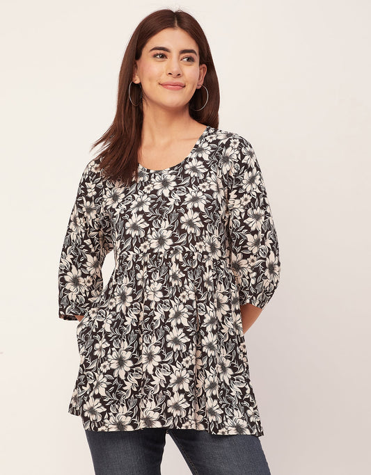 quarter sleeves Rayon Fit & Flare Top
