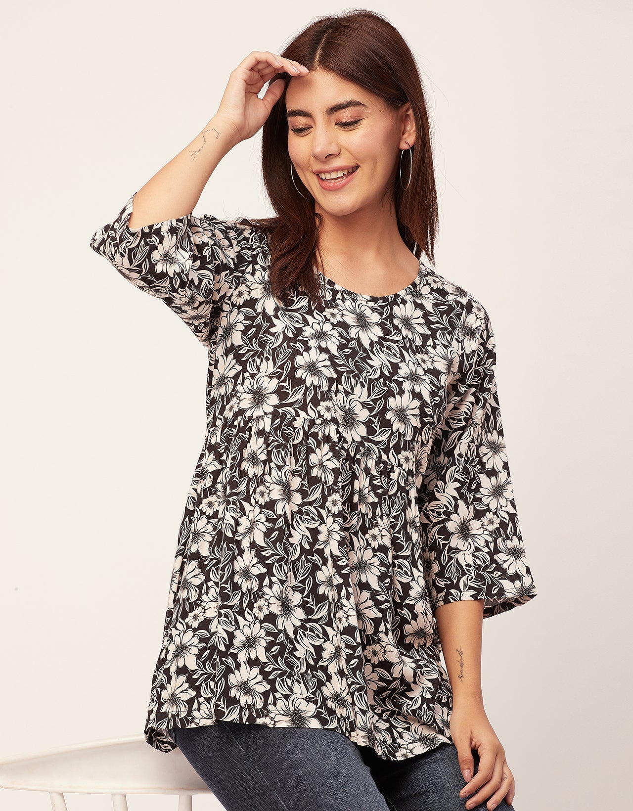 quarter sleeves Rayon Fit & Flare Top