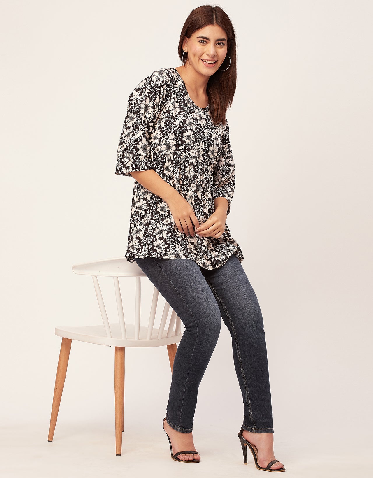 quarter sleeves Rayon Fit & Flare Top