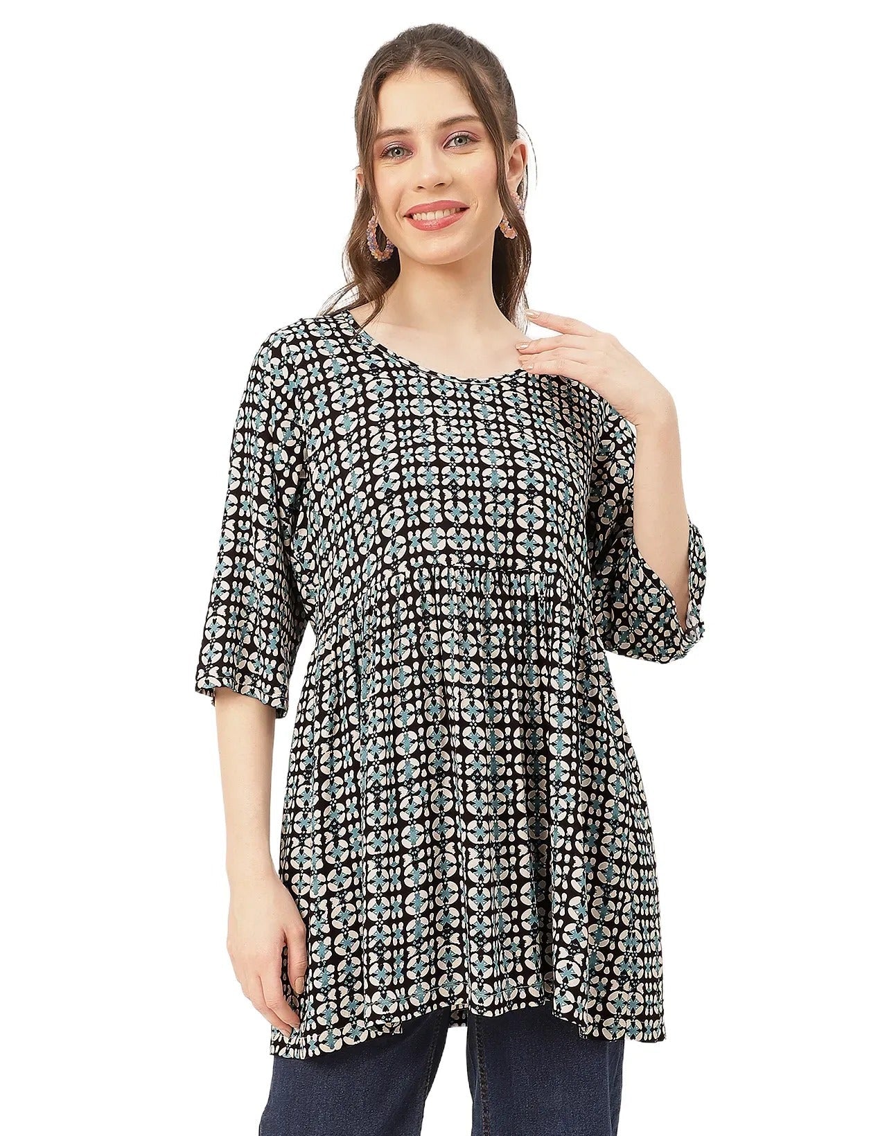 quarter sleeves Rayon Fit & Flare Top