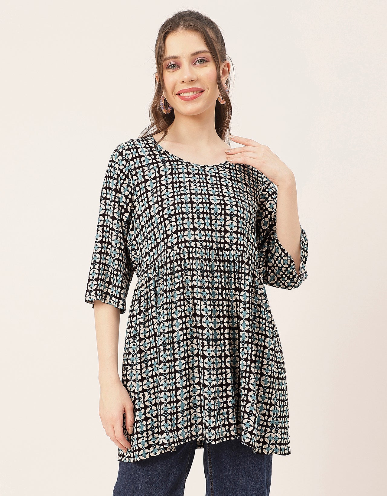 quarter sleeves Rayon Fit & Flare Top