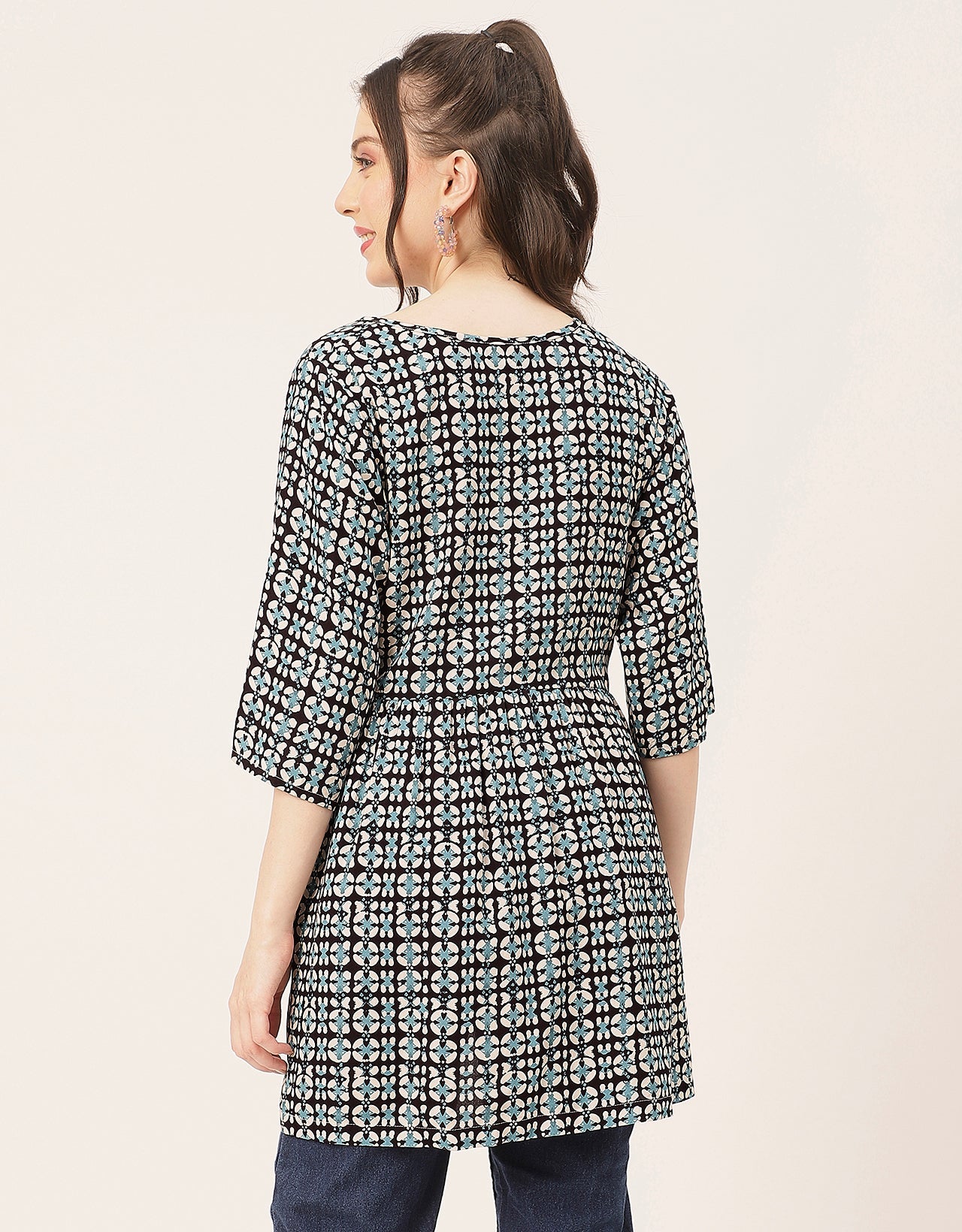 quarter sleeves Rayon Fit & Flare Top
