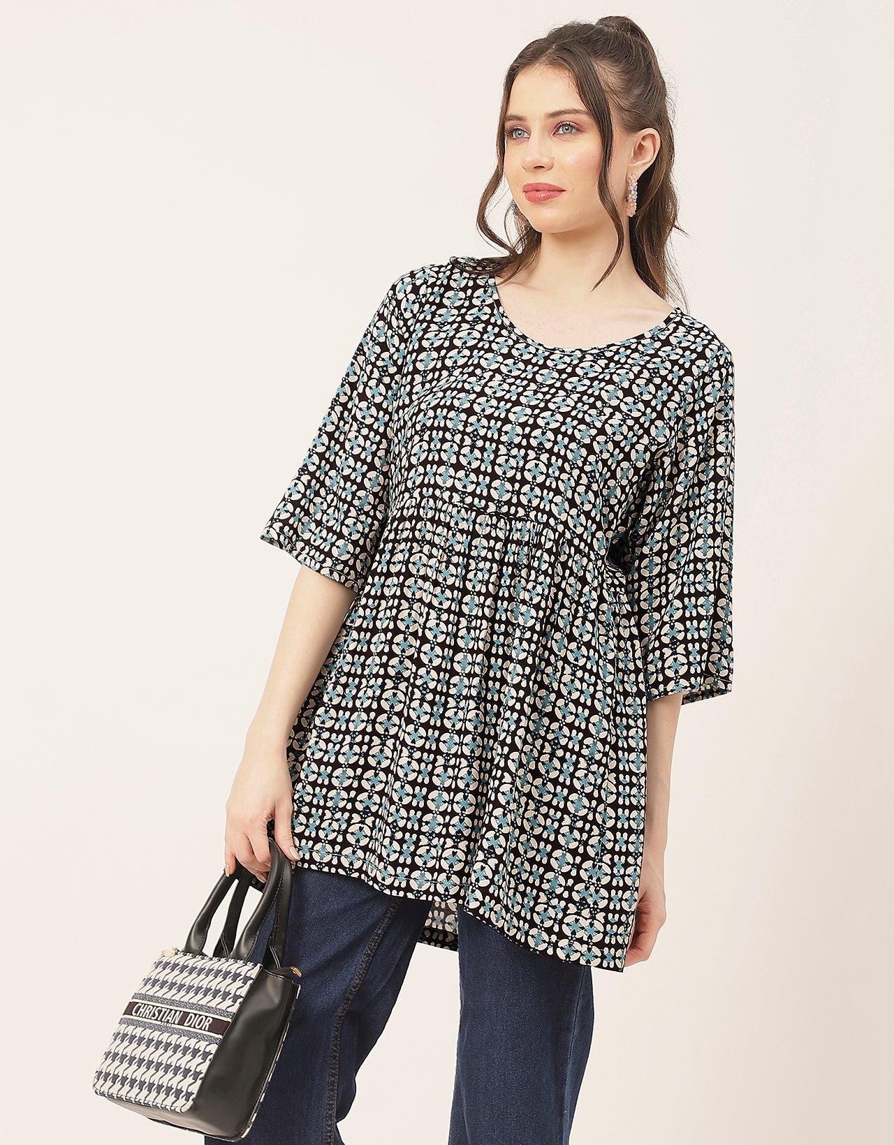 quarter sleeves Rayon Fit & Flare Top