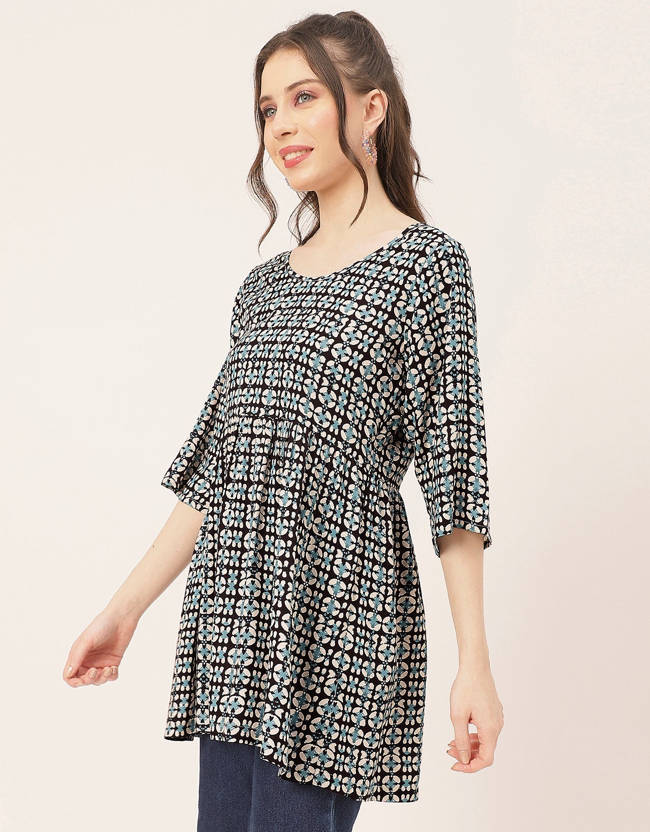 quarter sleeves Rayon Fit & Flare Top