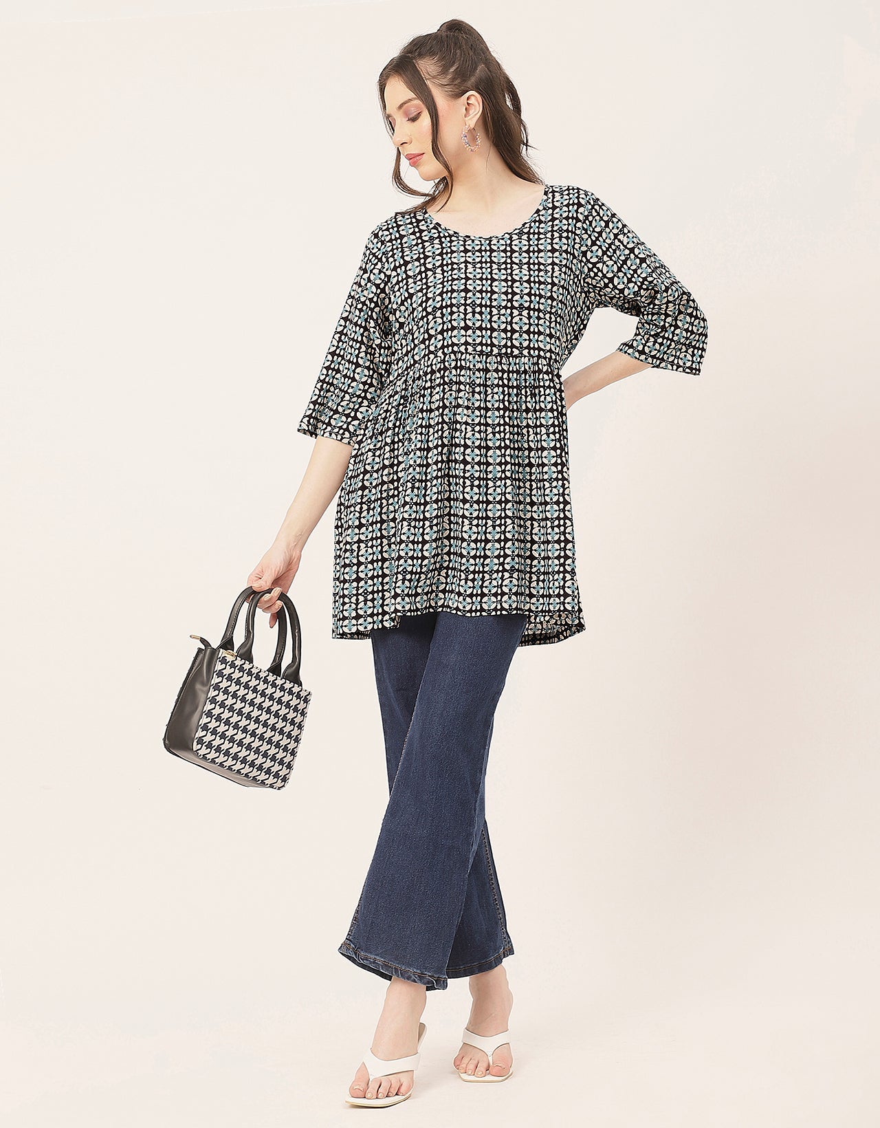 quarter sleeves Rayon Fit & Flare Top