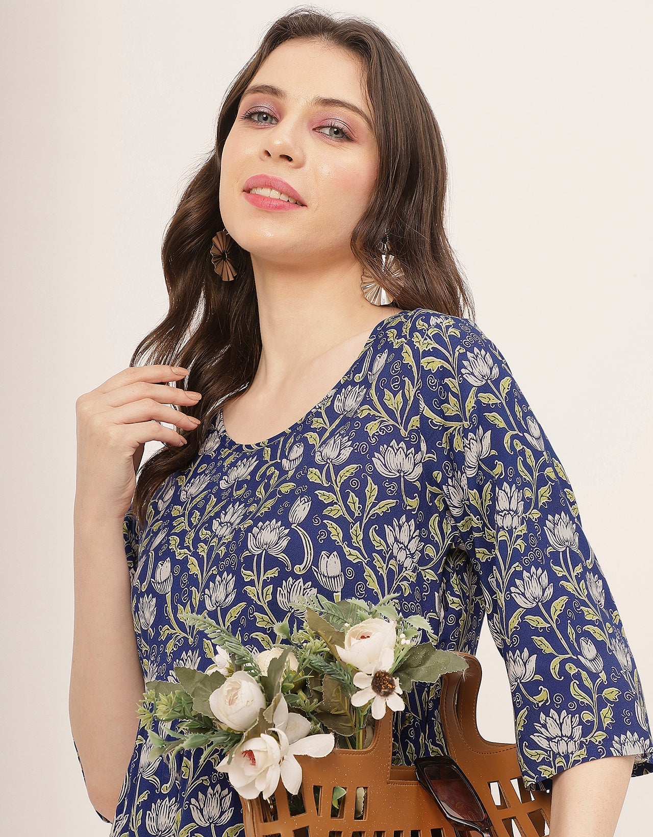 quarter sleeves Rayon Fit & Flare Top