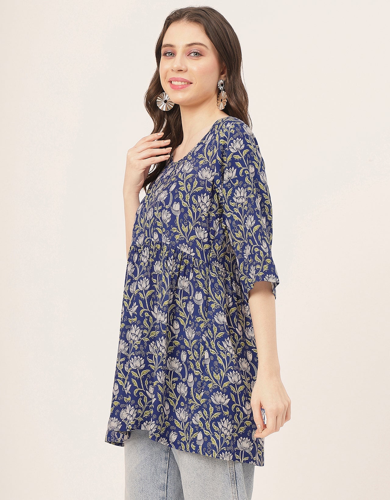 quarter sleeves Rayon Fit & Flare Top