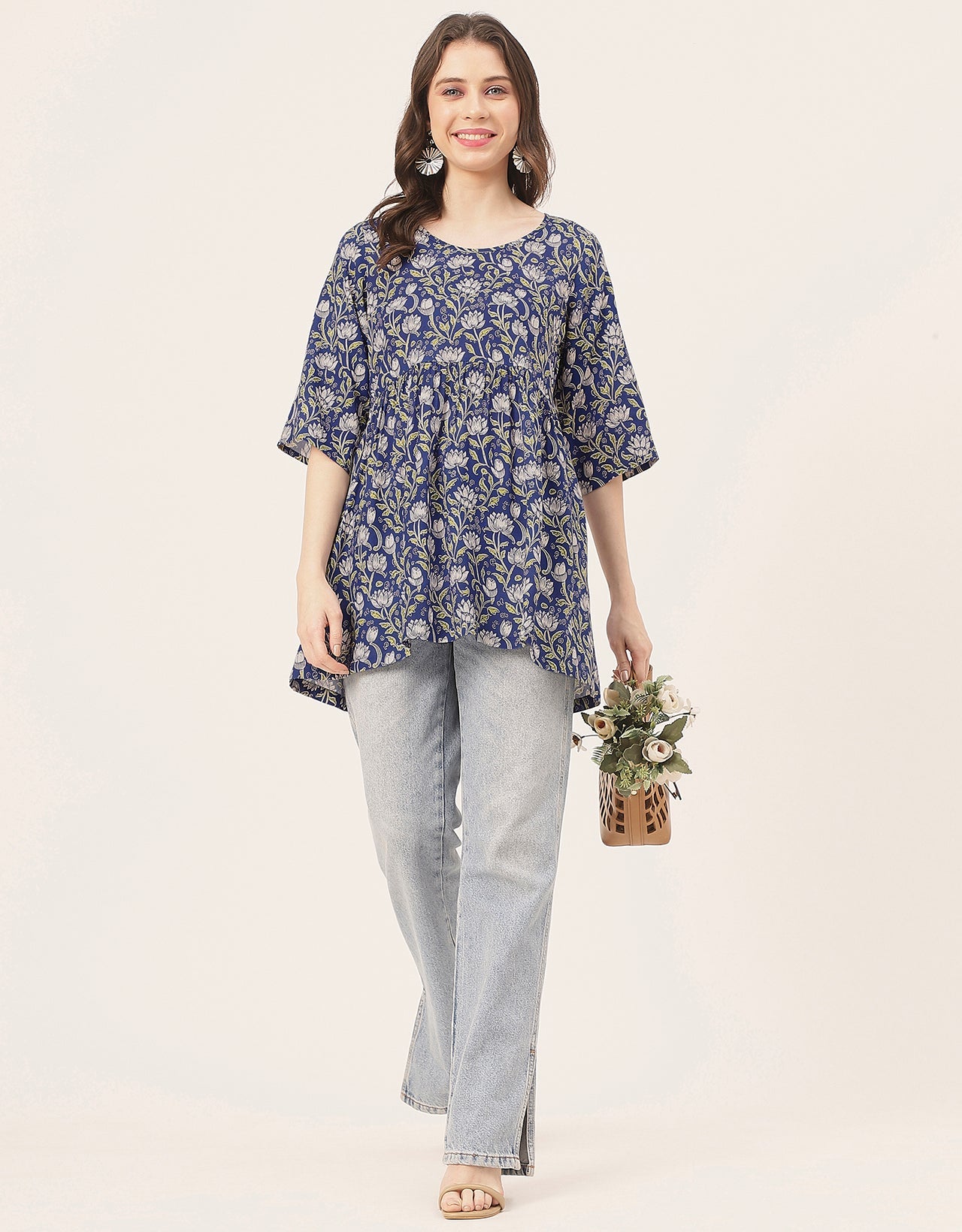 quarter sleeves Rayon Fit & Flare Top