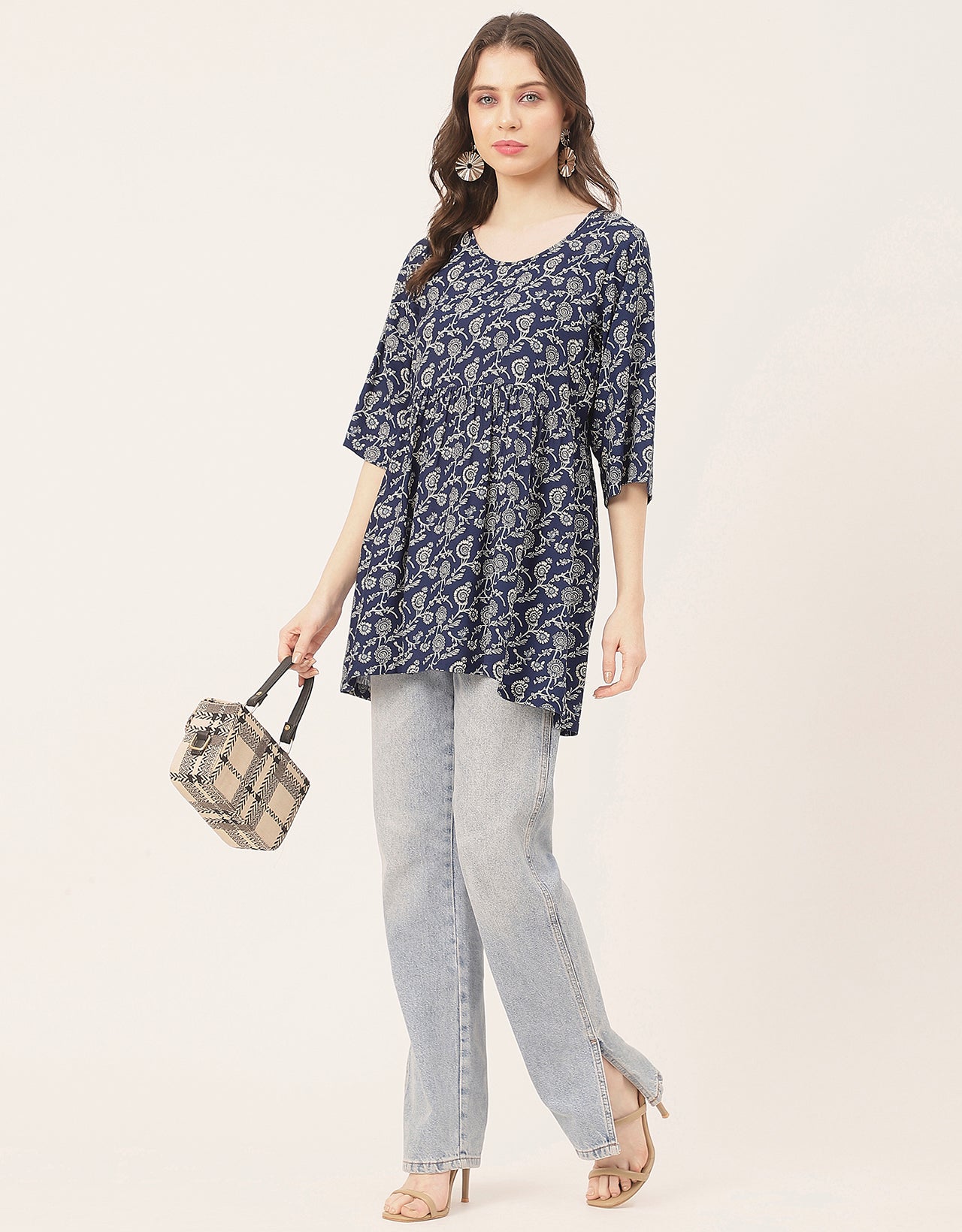 quarter sleeves Rayon Fit & Flare Top