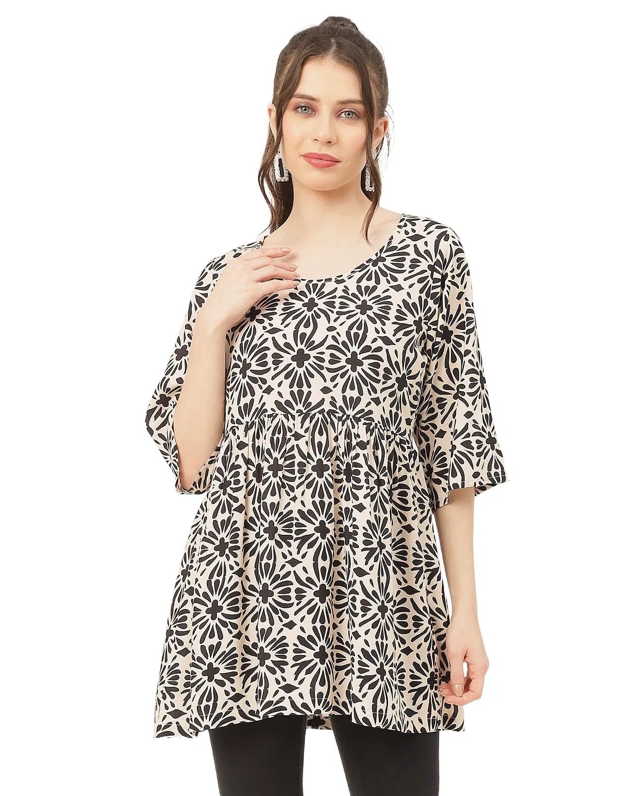 quarter sleeves Rayon Fit & Flare Top
